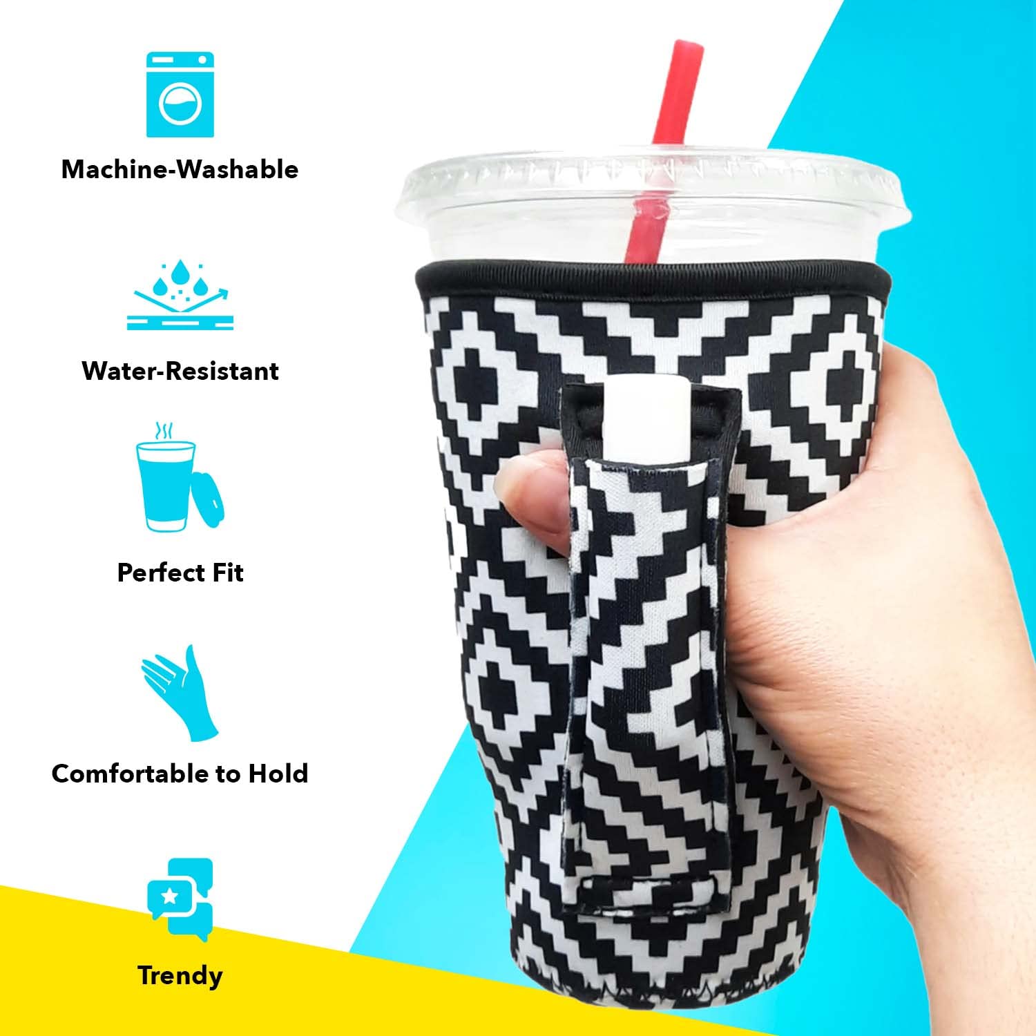 **20-27 oz Insulated Tumbler Holder - Neoprene Coffee & Tea Sleeve with Handle - Water Resistant Beverage Cover for Large to XL Tumblers & Shaker Bottles (Safety Yellow) - Perfect for Travel, Office & Outdoor Use**