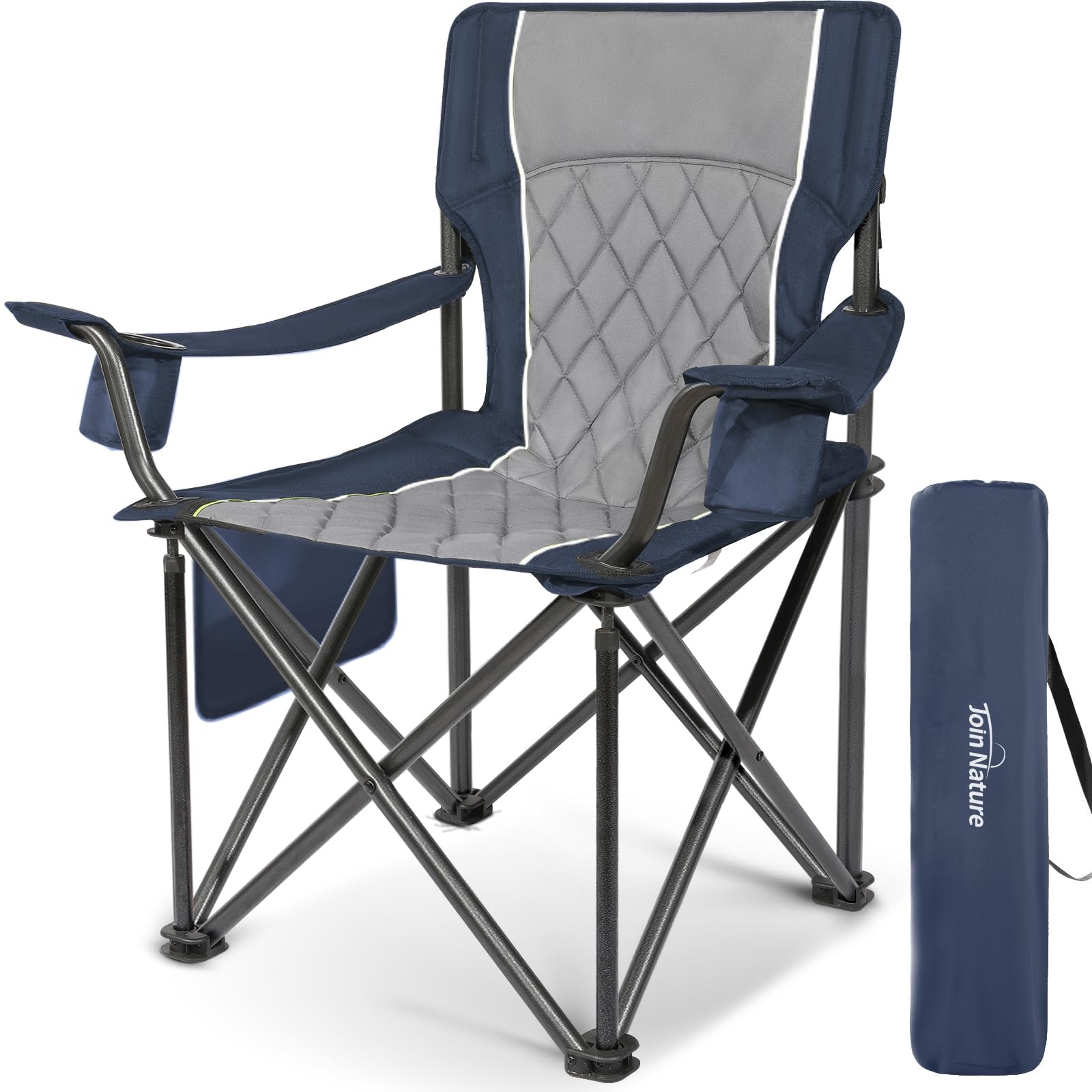 Heavy Duty Camping Chairs for Adults - 800lbs Capacity King Kong Folding Chairs with Padded Seat & Storage Pocket - Durable Outdoor Chairs for Camping, Hiking, Backyard, Beach, Picnic & Sporting Events (Blue)