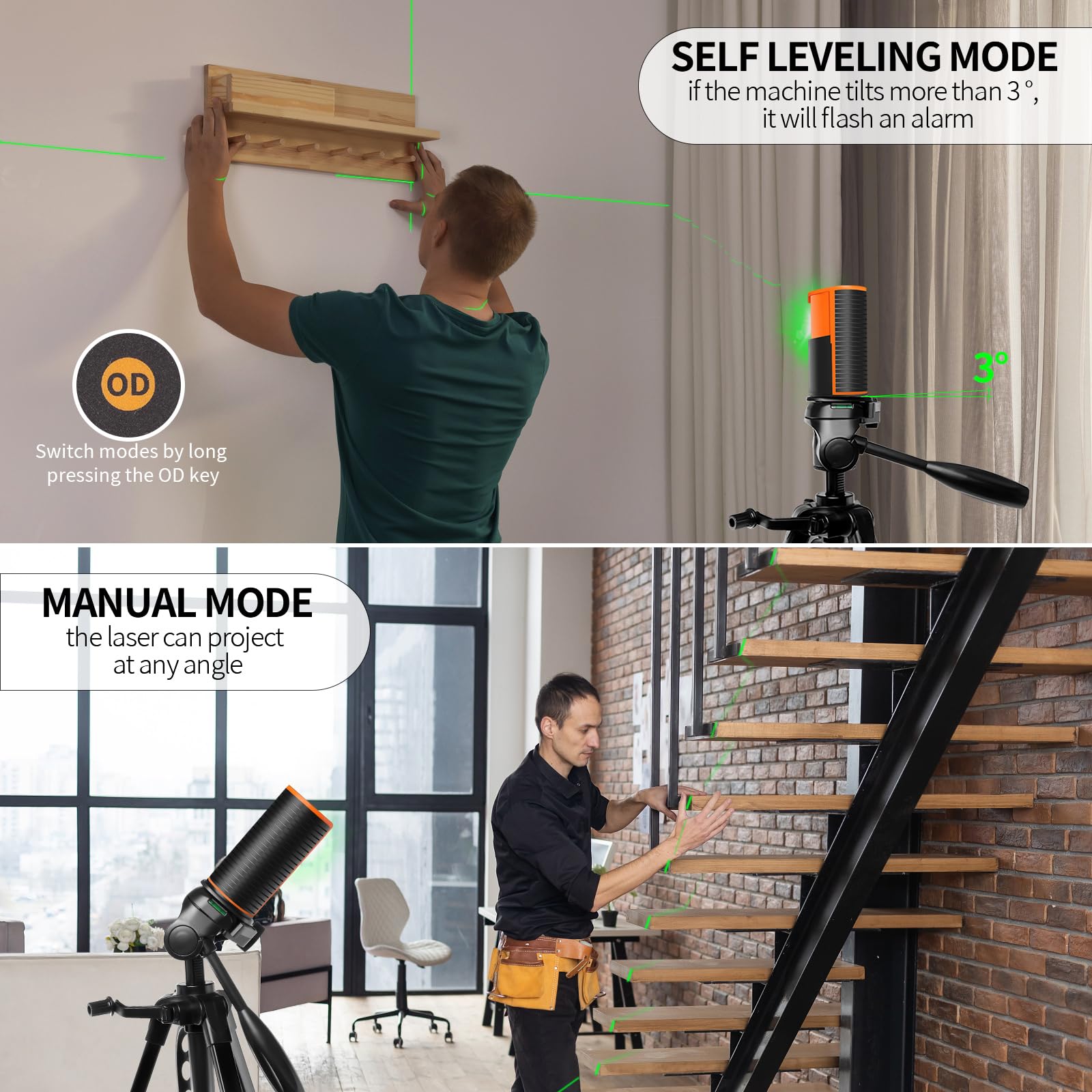 Self-Leveling Laser Level 100Ft - Green Cross Line Laser Leveler Tool with Magnetic Bracket & Charging Cable - Perfect for Hanging Pictures, DIY Projects, and Light Construction Work - Lightweight & Easy to Use