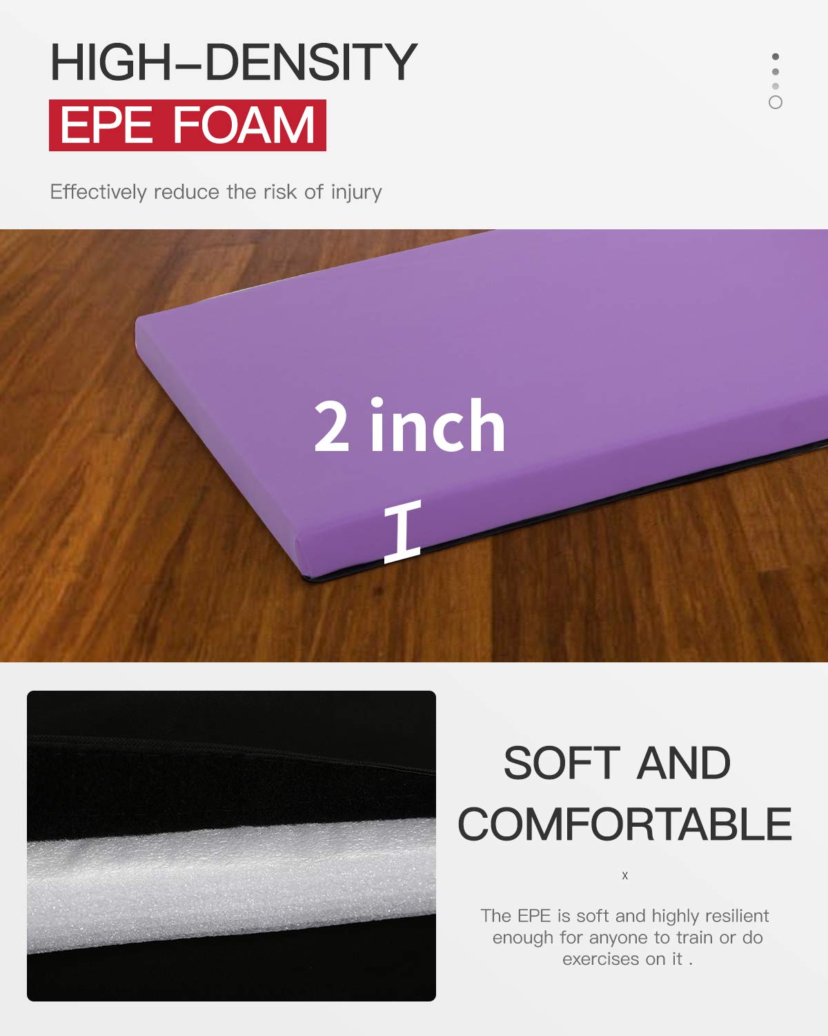 Extra Thick 6'x2'x2' Folding Gymnastics Mat - Portable Tumbling Exercise Mat for Home Gym, Kids & Adults with Carrying Handles (Blue) - Perfect for Yoga, Cheerleading & Martial Arts Training
