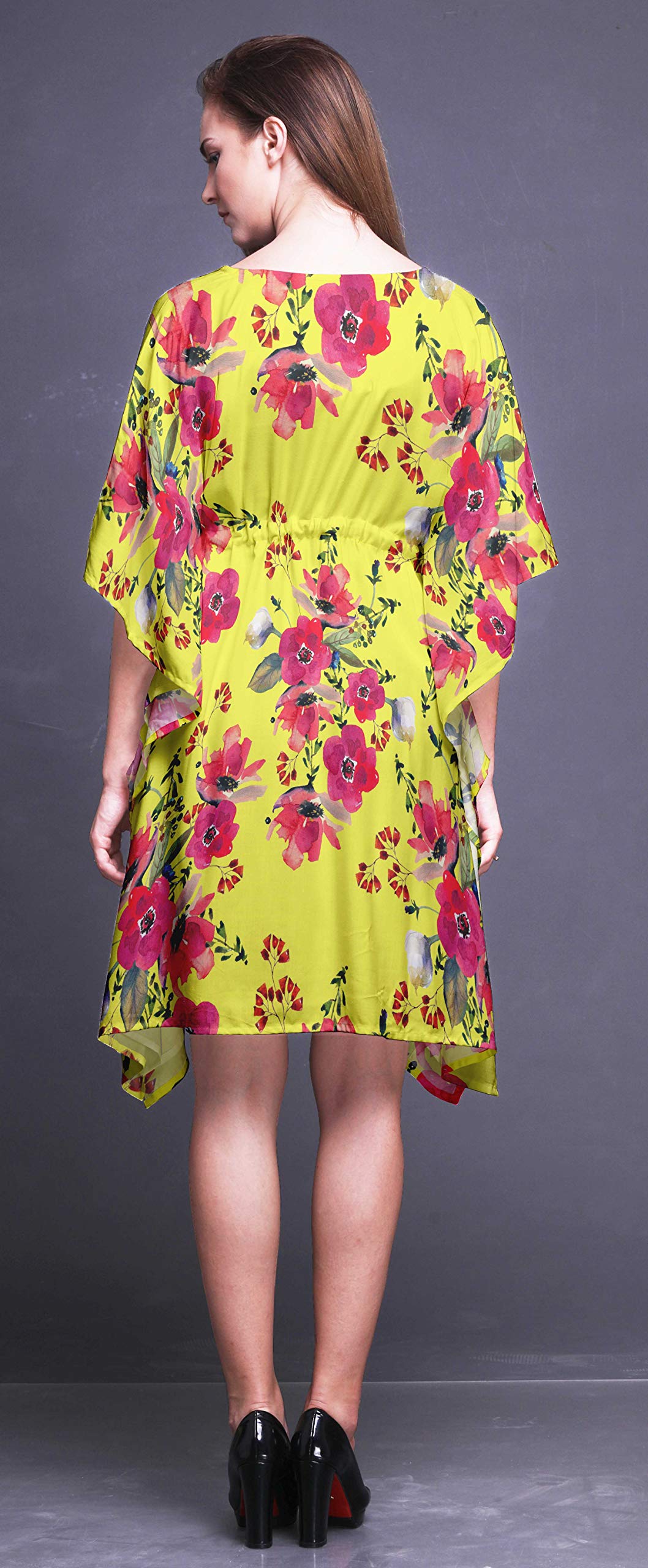 Bimba Women's Short Caftan Midi Dress - Beach Cover Up Swimwear, Summer Boho Kaftan Dress for Pool, Vacation & Resort Wear