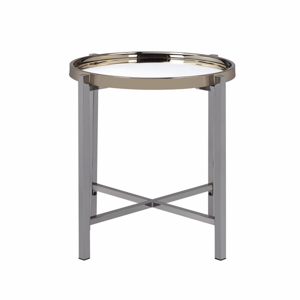 BOWERY HILL Modern Round Side Table with Gold Metal Edge - Perfect for Living Room, Bedroom or Office Accent Table