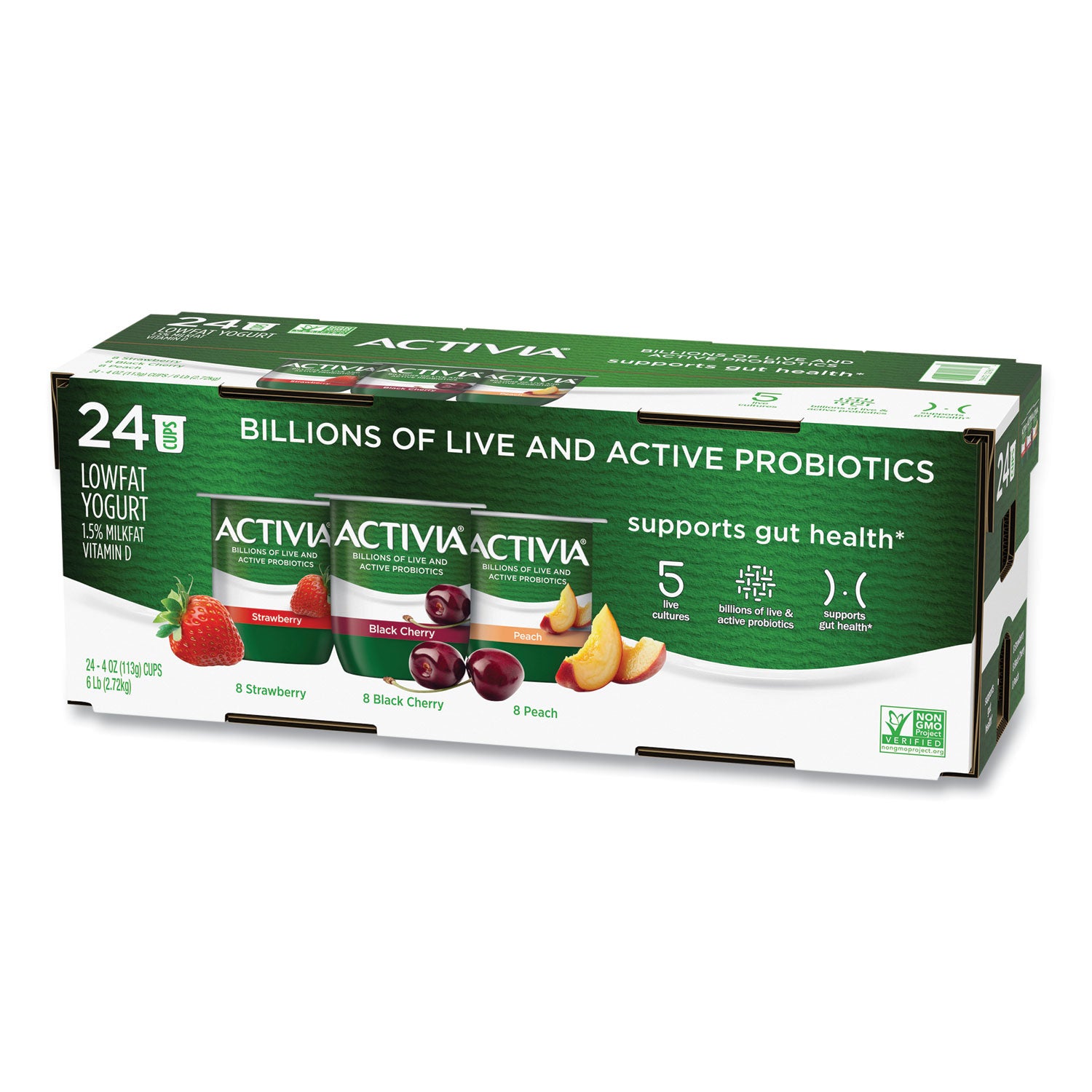Activia® Probiotic Lowfat Yogurt Cups - 4 oz, Black Cherry, Peach & Strawberry Flavors, Pack of 24 | Healthy Snack for Breakfast, Lunch & On-the-Go