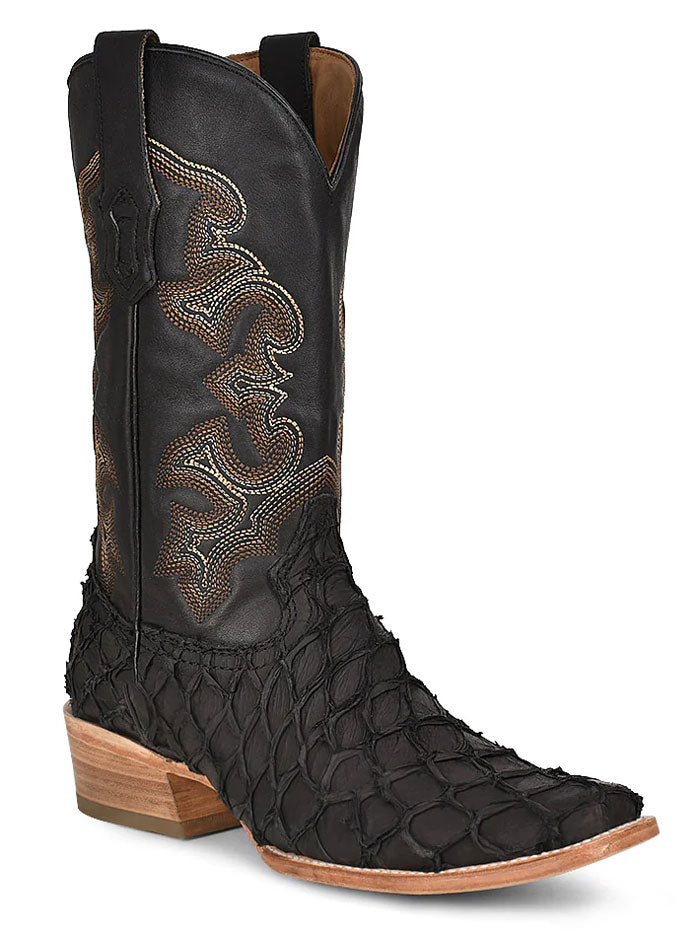 Men's Corral A4339 Pirarucu Fish Embroidery Cowboy Boots - Black Western Boots for Country Dancing, Rodeo & Casual Wear