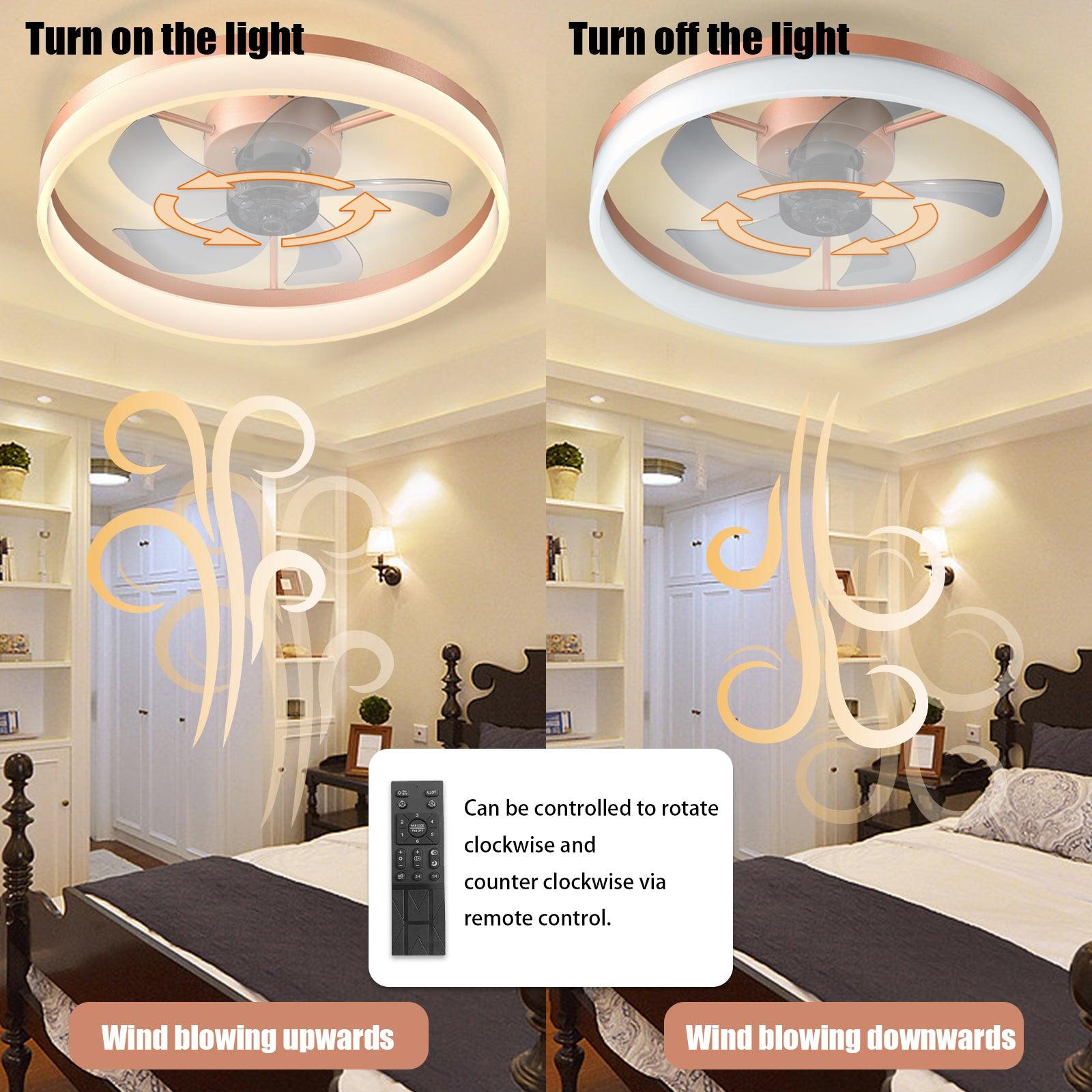 Modern Rose Gold Ceiling Fan with Dimmable LED Lights - Ultra-Thin Flush Mount Design for Bedroom, Living Room & Office