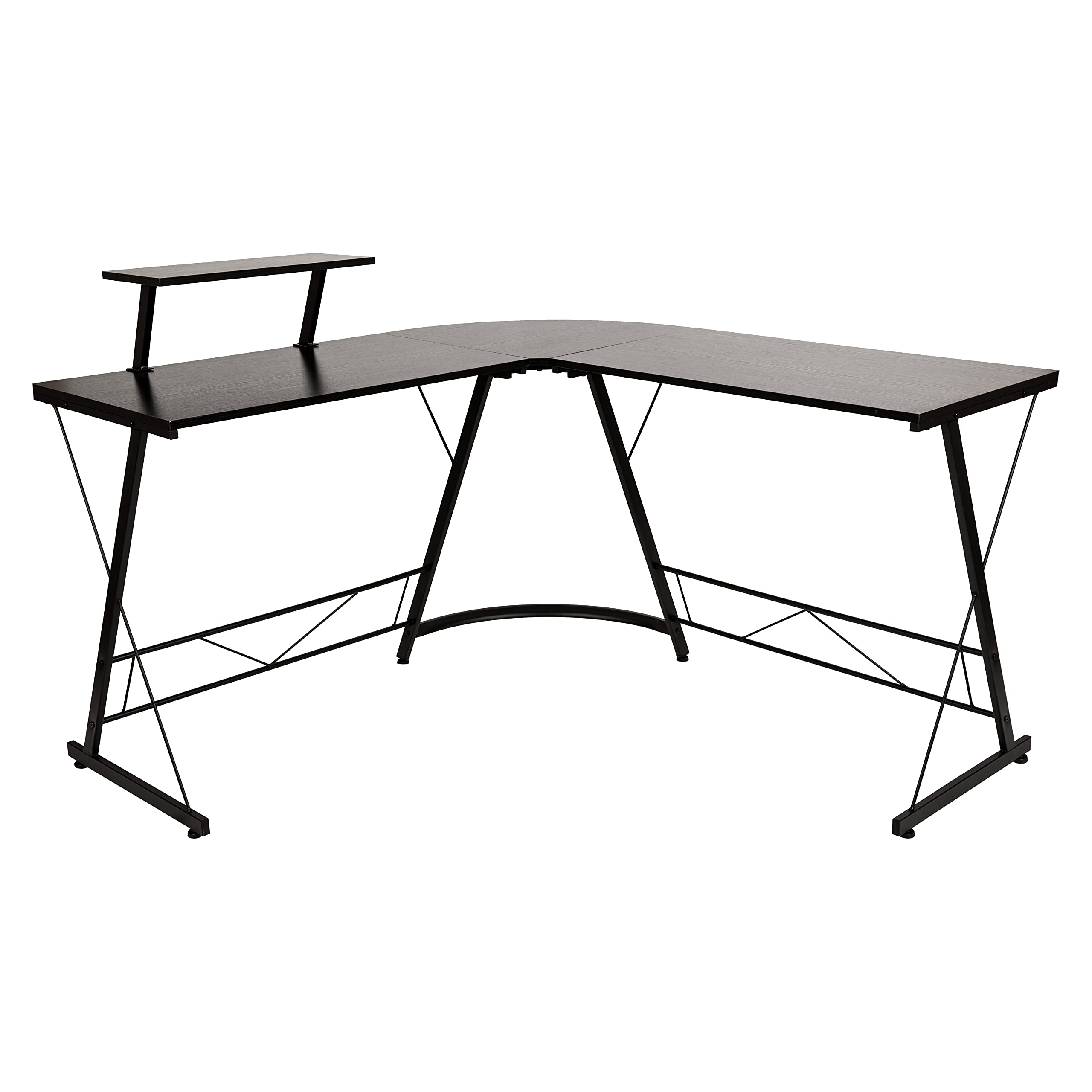Flash Furniture Ginny Corner Desk - Black/Black Space Saving L-Shaped Gaming Desk with Monitor Shelf - 71.5