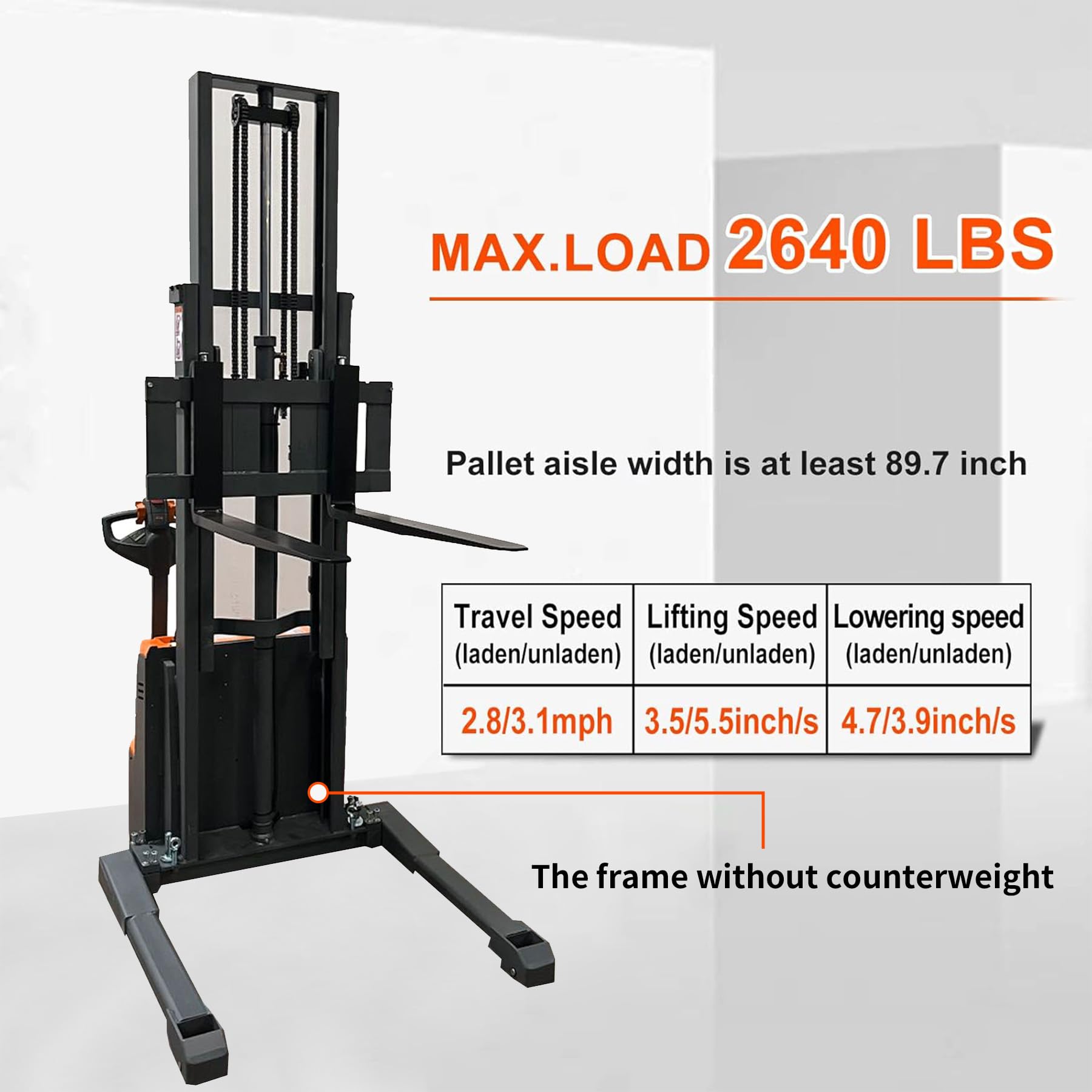 Tory Carrier Full Electric Pallet Stacker - 2640lbs Capacity Walkie Forklift with 98