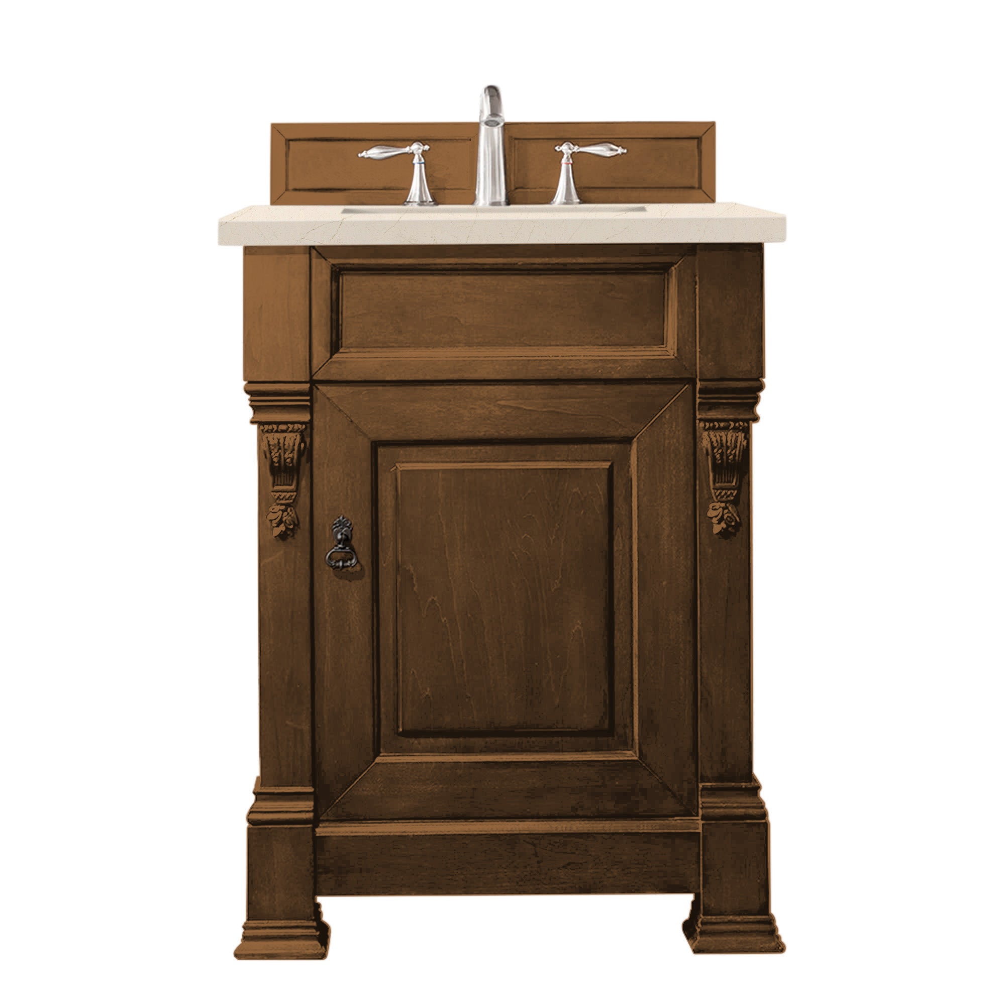 Brookfield 26 Inch Single Bathroom Vanity Set with Country Oak Finish & 3CM Eternal Marfil Quartz Countertop - Perfect for Modern Farmhouse, Rustic, or Traditional Bathroom Decor