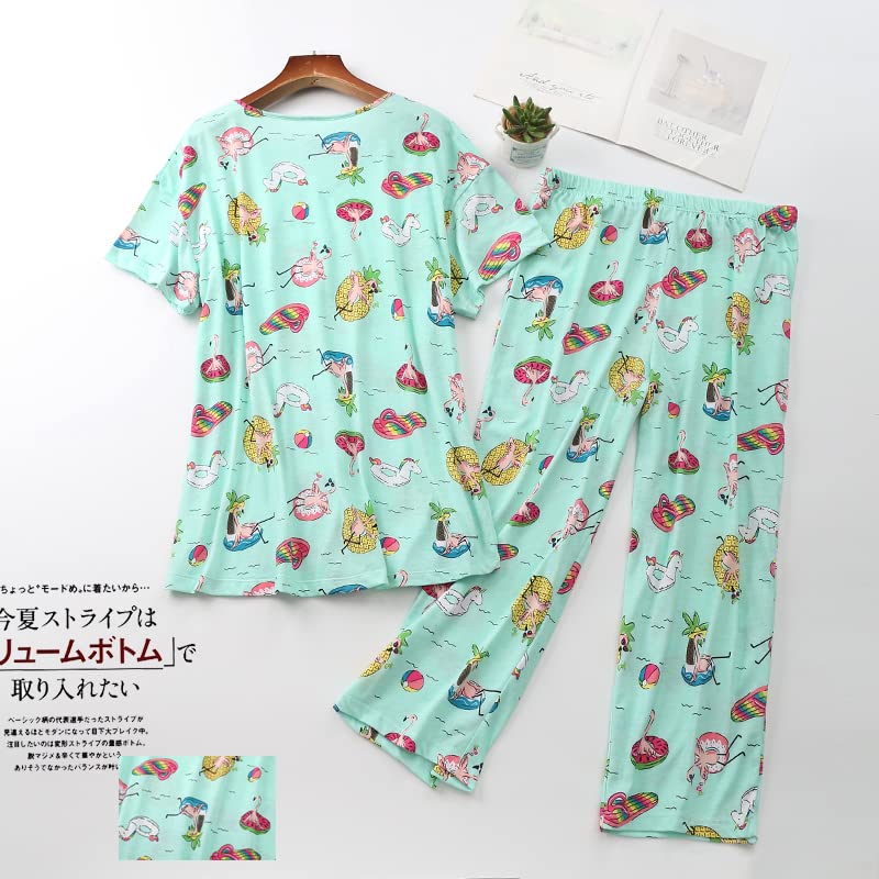 Inadays Women's Cotton Pajama Set - Short Sleeve Top & Capri Pants 2-Piece Lounge Wear for Summer | Soft Sleepwear for Nighttime & Cozy Loungewear for Relaxing at Home