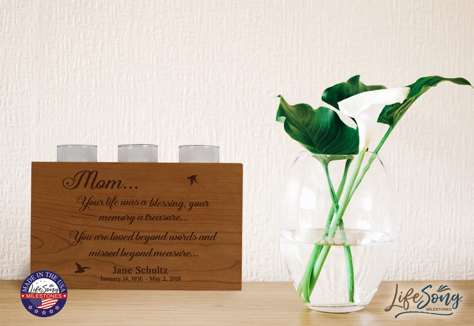 Personalized Wooden Votive Candle Holder & Urn for Human Ashes - Engraved Bereavement Gift for Loss of Loved One - Sympathy Home Decor (10”x6”x4”, Holds 92 cu.in) - Perfect for Memorial Services, Funeral Homes & Comforting Grieving Families