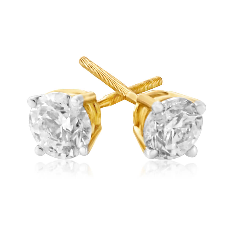18ct Yellow Gold Diamond Stud Earrings - 0.75 Carat Round Cut Diamond Studs for Women | Perfect for Everyday Wear, Gift Giving & Special Occasions