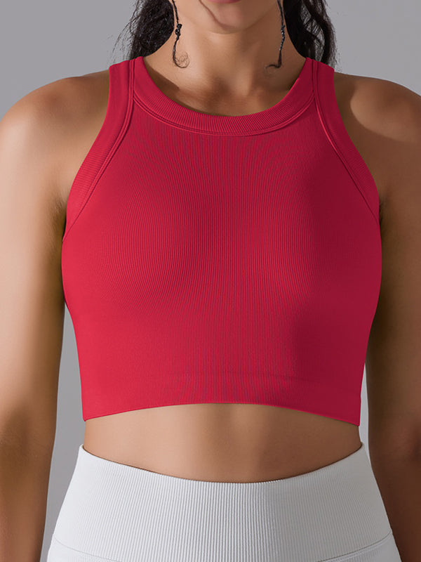 ZASUWA Women's Solid Color Ribbed Stretch Tight Round Neck Tank Top - Perfect for Yoga, Workouts, and Casual Wear