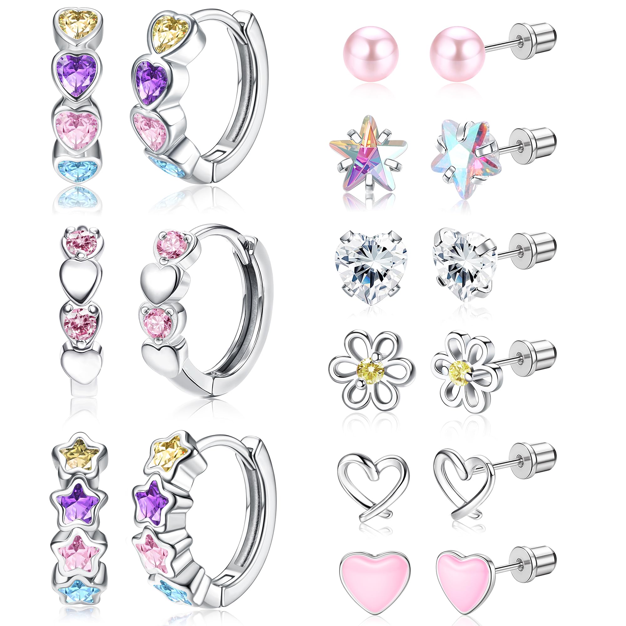 Hypoallergenic Surgical Stainless Steel Earrings for Women & Girls - Sensitive Ear Friendly Screw Back Stud & Heart Hoop Earrings Set | Cute Jewelry Gift for Teens, Kids & Toddlers | Perfect for School, Parties & Everyday Wear