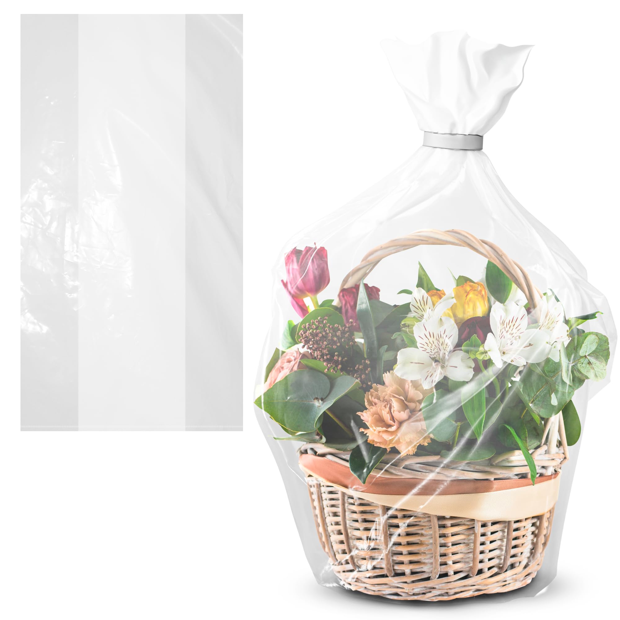 APQ 24x24x48 Inch Gusseted Plastic Bags for Food Storage - Pack of 150 Clear Produce Bags Roll with Open End, 2 Mil Thick Leak-Proof Poly Bags - Perfect for Grocery Shopping, Party Favors & Gift Wrapping