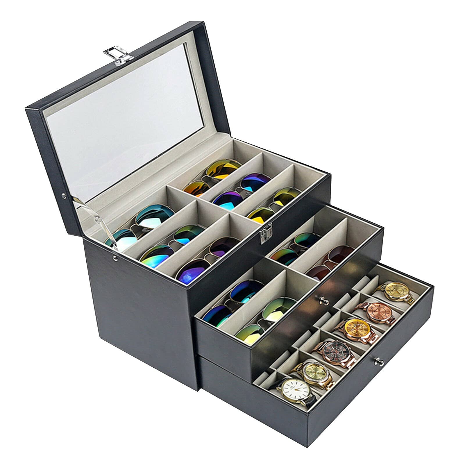 Stylish Jewelry Storage Box for Men & Women - Premium Watch & Sunglasses Organizer with Portable Case for Earrings, Rings, Necklaces & Bracelets - Perfect Gift for Her & Him (Style C) - Ideal for Travel, Home Decor & Wardrobe Organization