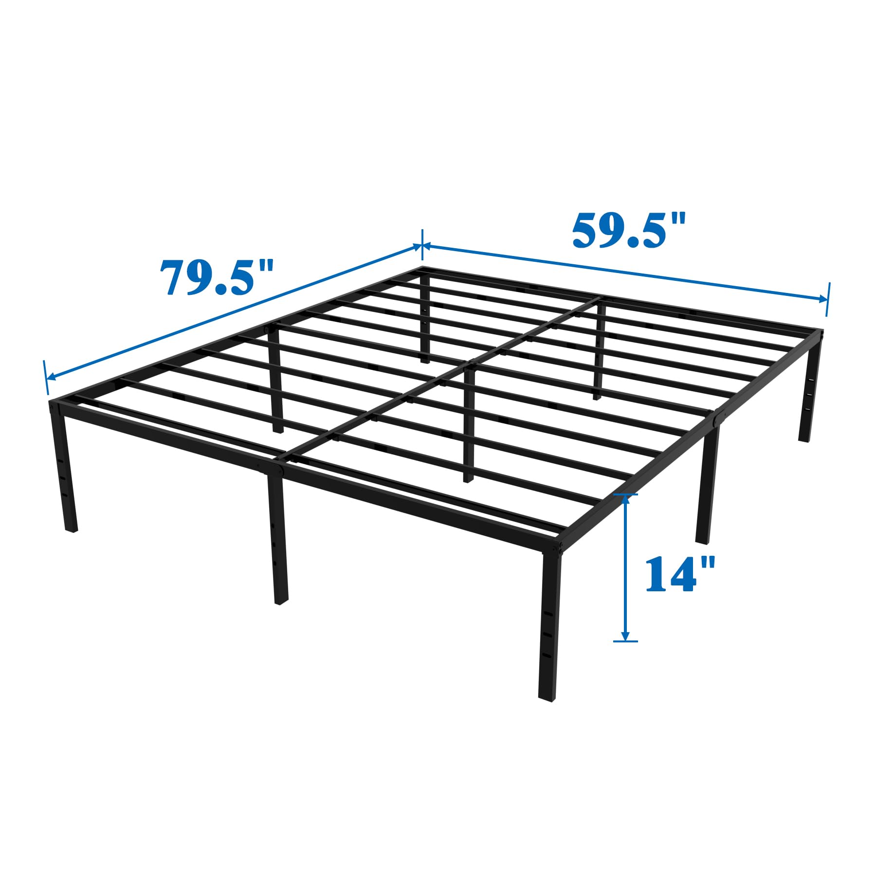 Heavy Duty Queen Size Metal Bed Frame with 3500lbs Capacity - 14 Inch High Platform with Underbed Storage, No Box Spring Needed, Easy Assembly, Black - Perfect for Small Spaces, Guest Rooms & Dormitories