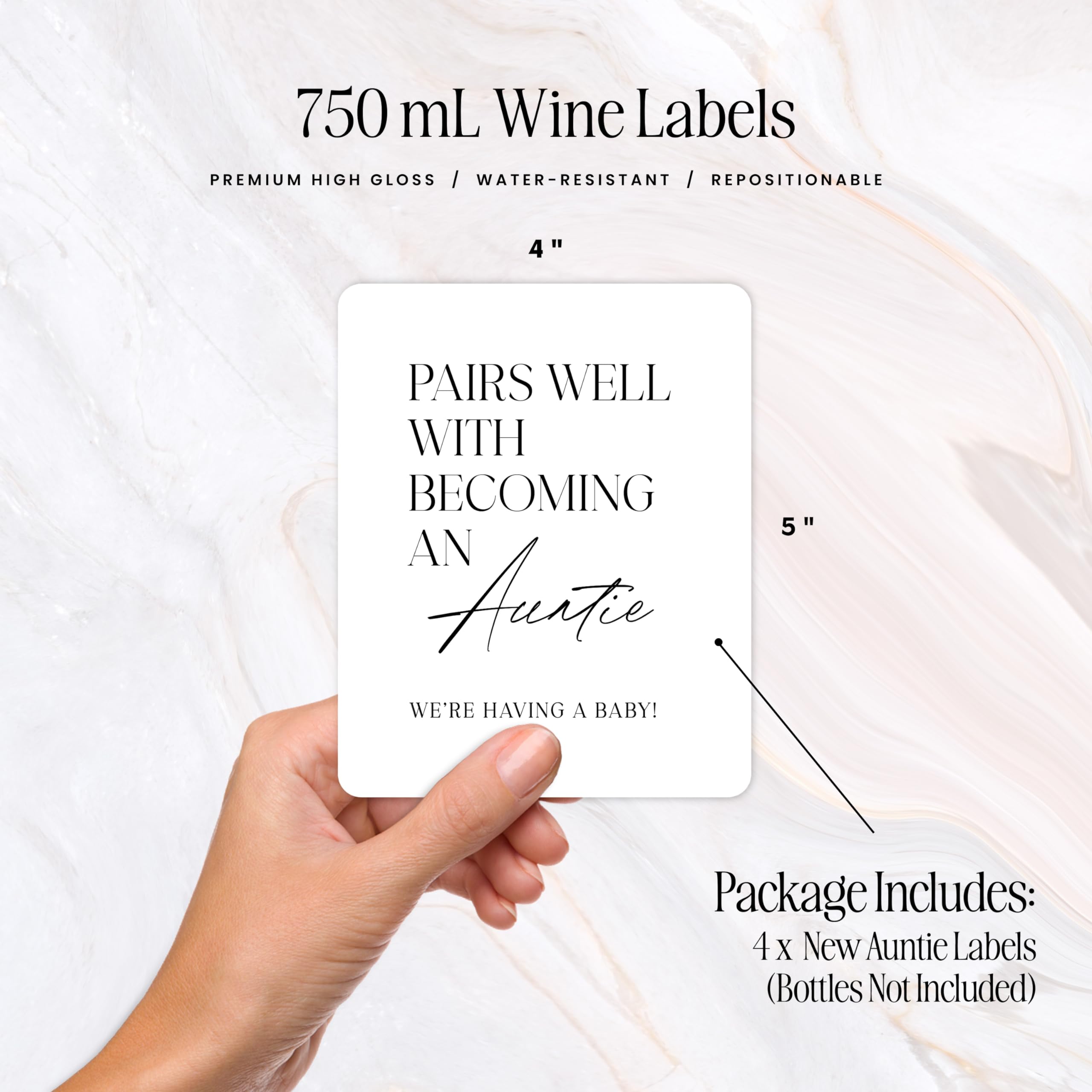 Pregnancy Announcement Wine Bottle Labels - Set of 4 - Welcome to Your Auntie Era - Baby Reveal Gift for New Aunts - Funny Wine Stickers for Auntie (Perfect for Baby Showers & Gender Reveal Parties)