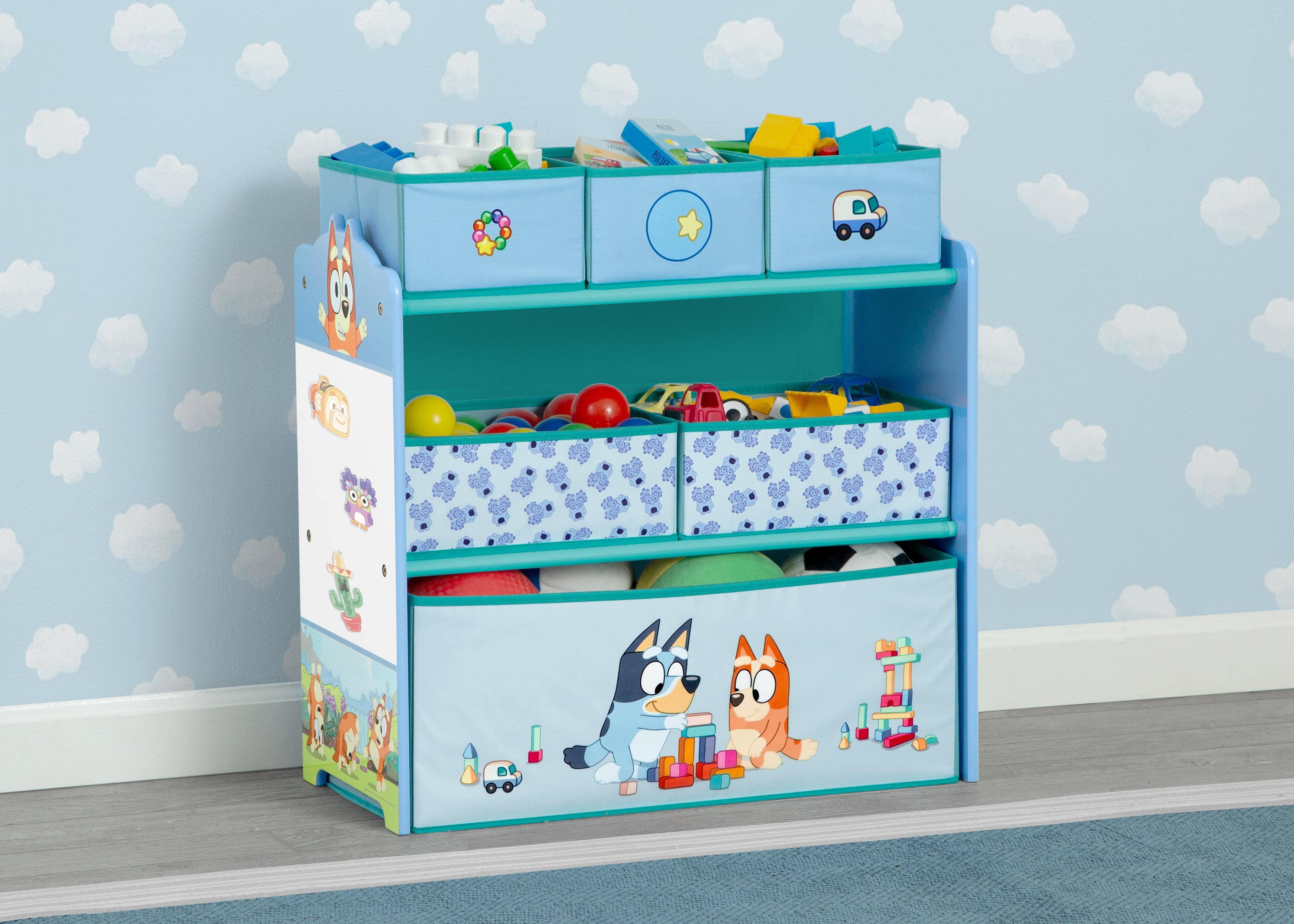 Bluey Themed 6-Bin Toy Storage Organizer for Kids - Durable Plastic Toy Box with Handles for Playroom, Bedroom, and Classroom Organization