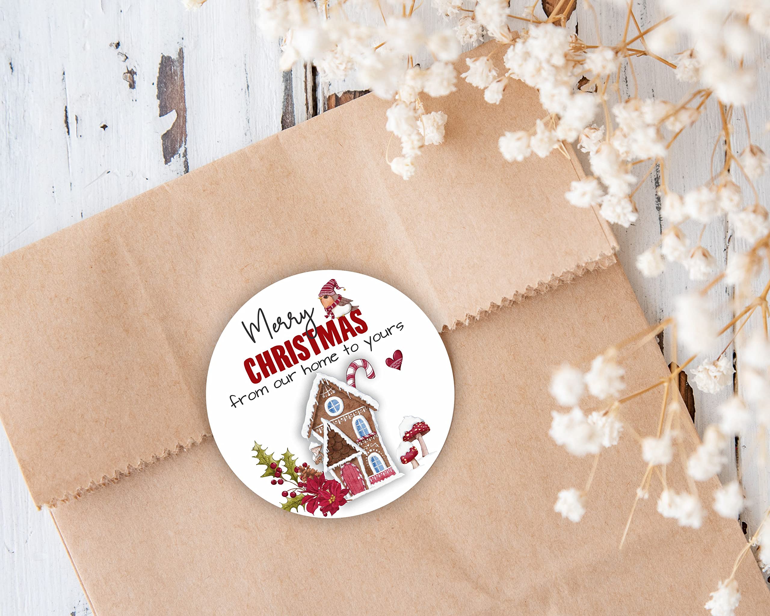 Christmas Stickers - Set of 40 Cute Gingerbread House & Holiday Labels for Gift Wrapping, DIY Cards & Party Favors | Merry Christmas & Happy Holidays Decoration