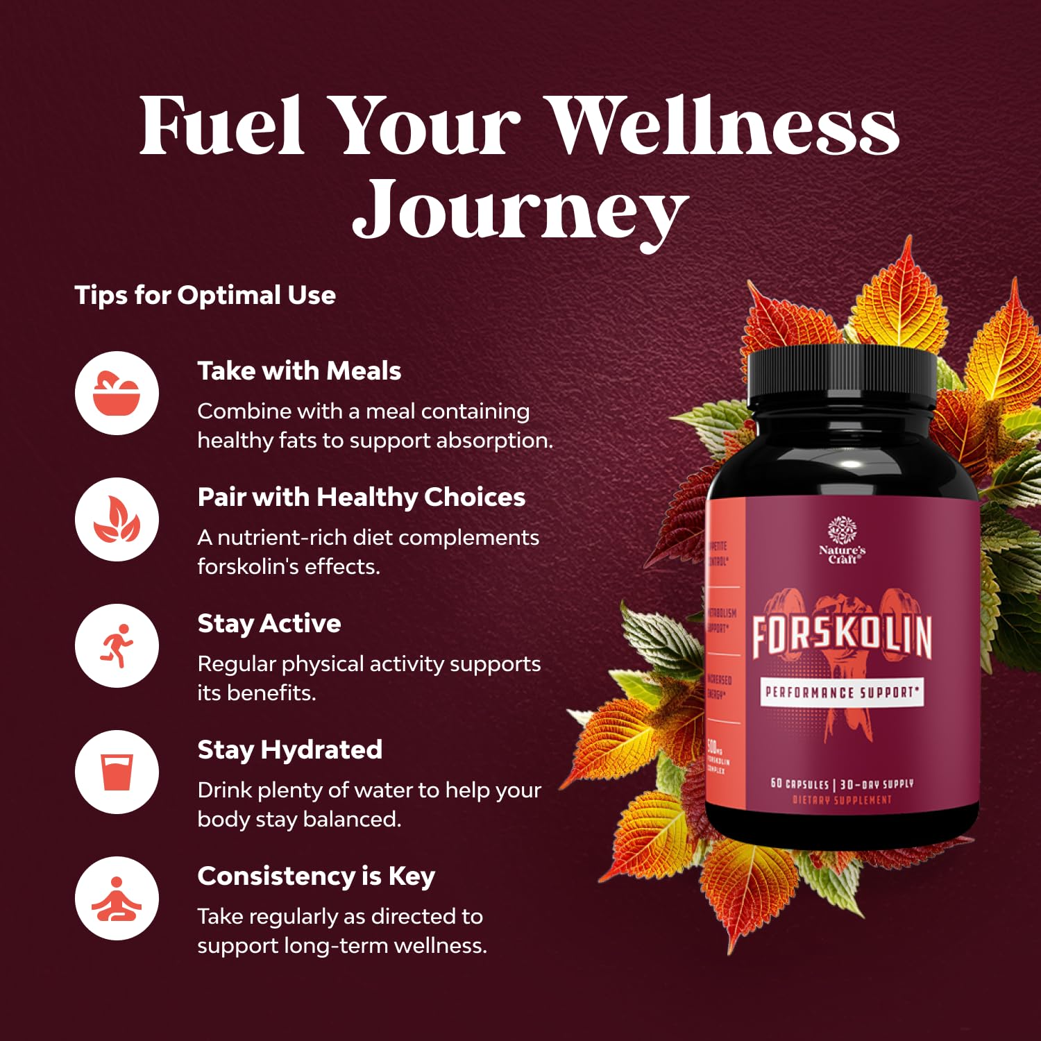 Pure Forskolin Extract Supplement for Weight Loss - Natural Fat Burner & Metabolism Booster Pills for Women & Men - 30 Servings - Supports Healthy Weight Management & Energy - Perfect for Fitness Enthusiasts & Active Lifestyles