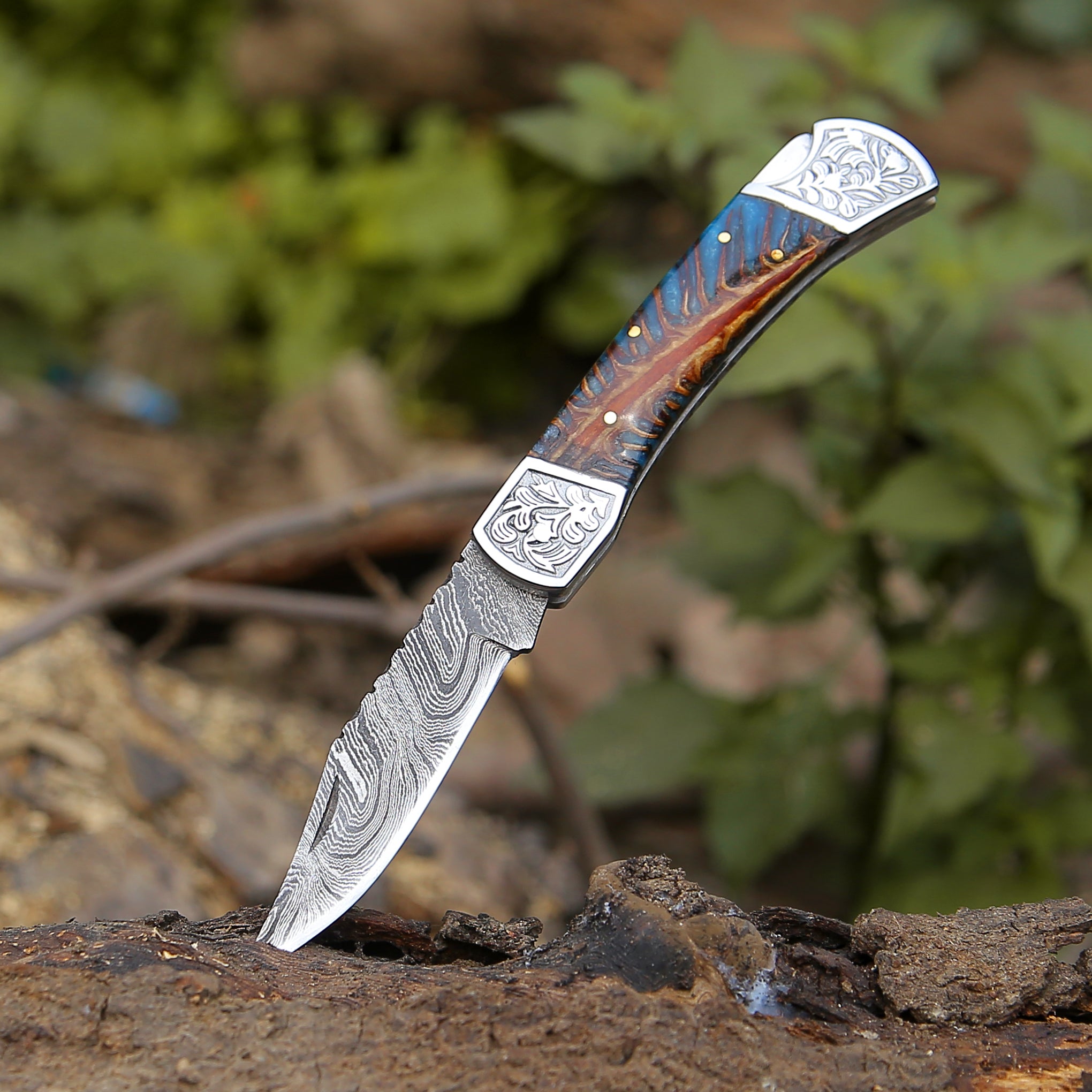 Premium Striker Custom Folding Knife with Natural Pine Cone Handle - Tactical EDC Pocket Knife for Outdoor Camping, Hunting & Survival Gear
