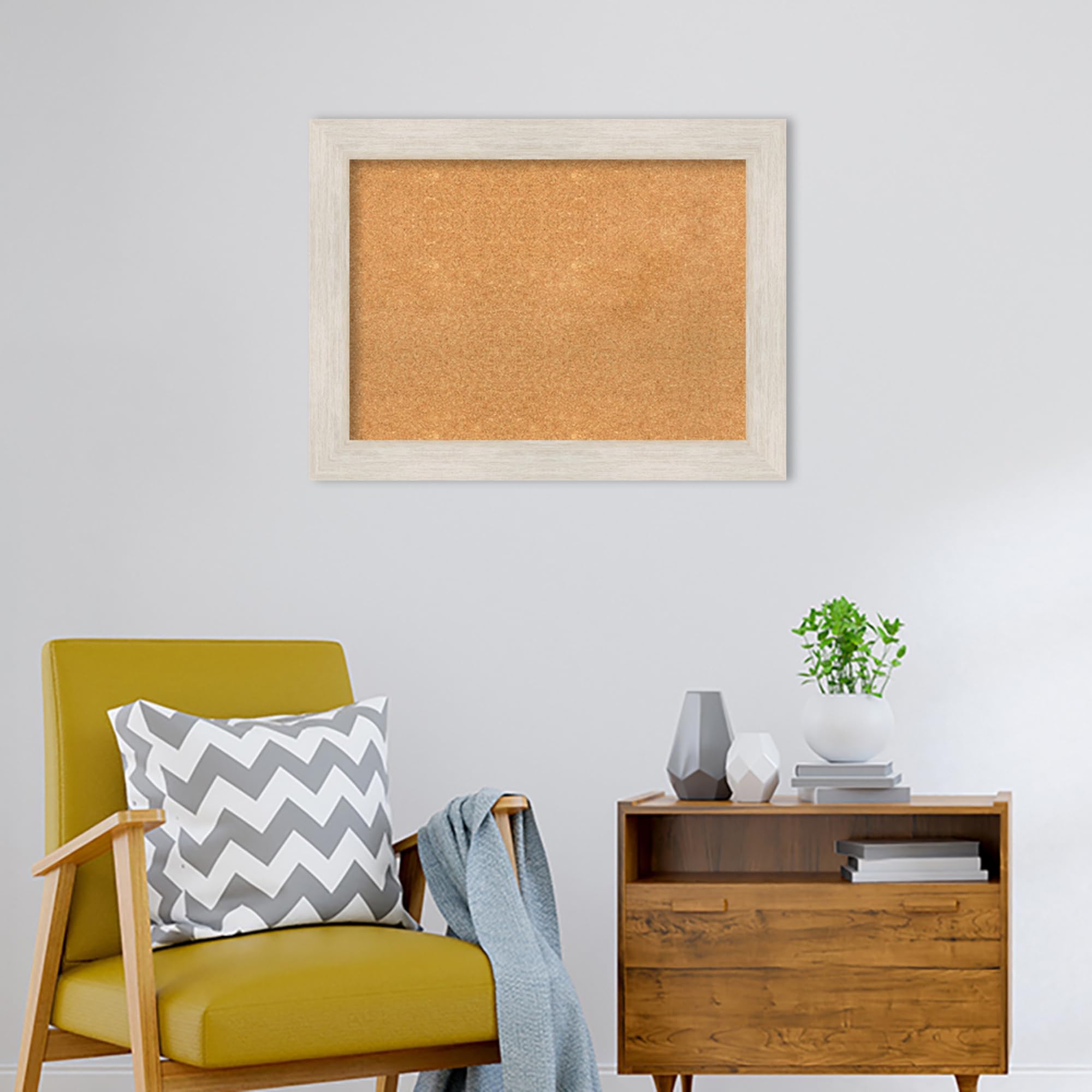 Amanti Art 25x33 Natural Cork Bulletin Board with White Wood Frame - Rustic Farmhouse Office Decor for Vision Boards, Memo Display & Home Organization | Perfect for Home Offices, Dorms & Creative Workspaces