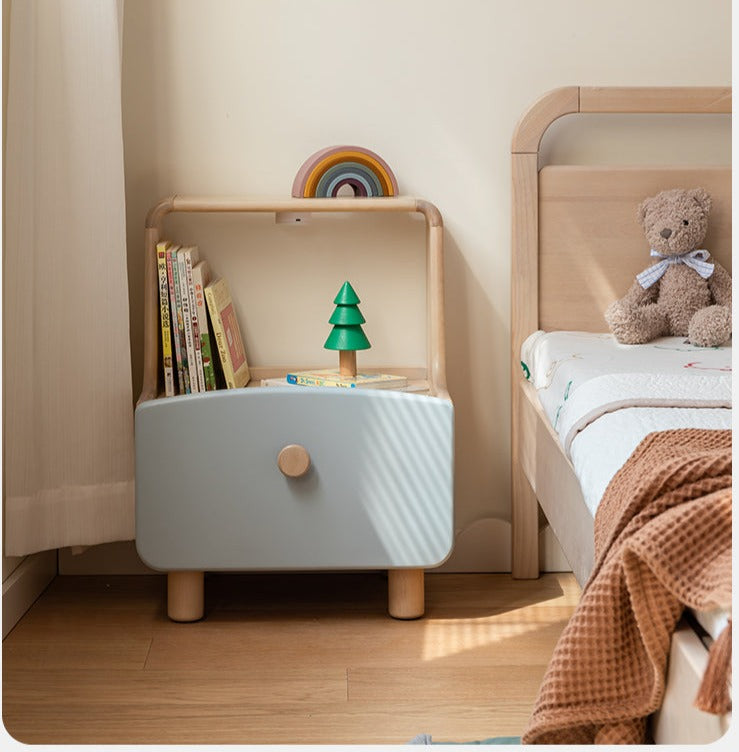 Solid Wood Nightstand with Built-in Night Light - Birch & Beech Wood Bedside Table for Bedroom, Living Room, or Nursery - Modern & Functional Furniture for Small Spaces