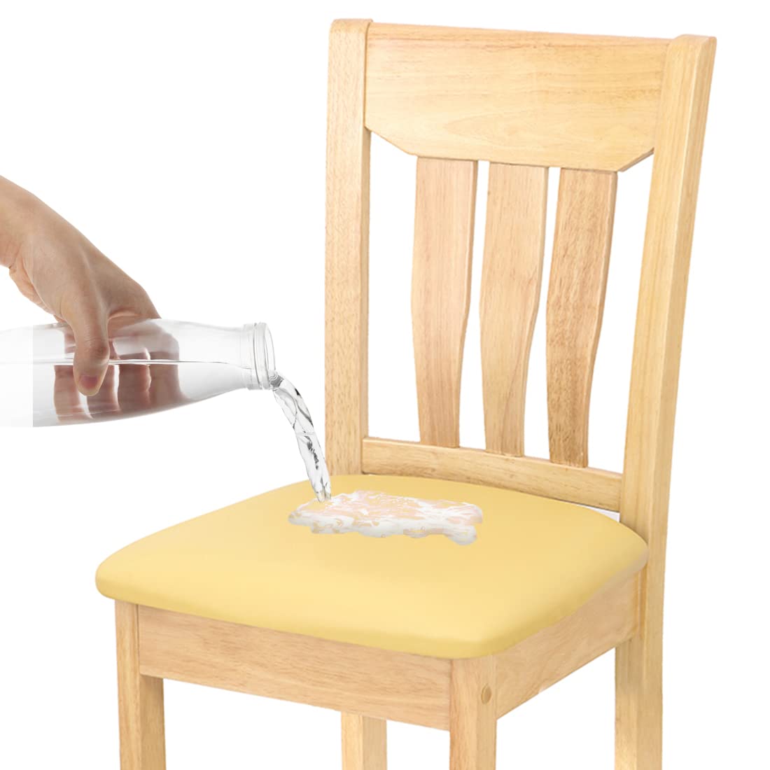 Waterproof Dining Chair Seat Covers - Set of 4 Removable Washable Upholstered Protectors - Water Resistant Decorative Slipcovers for Kitchen & Dining Room (Light Yellow) - Perfect for Family Gatherings & Dinner Parties