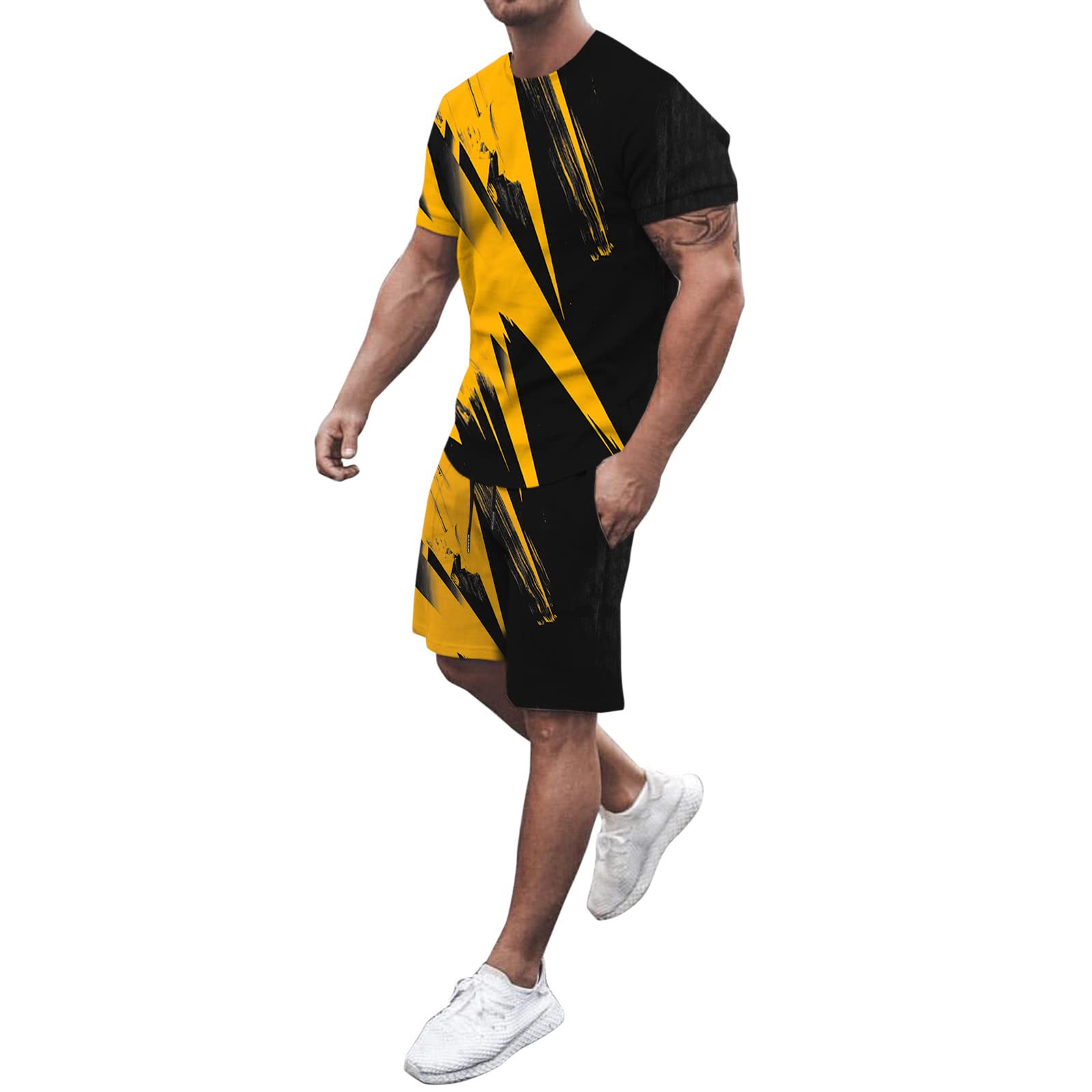 AMTF Men's 2022 Casual Sweatsuit Set - 2-Piece Loose Fit Crewneck T-Shirt & Joggers Tracksuit for Gym, Running, and Lounge Wear
