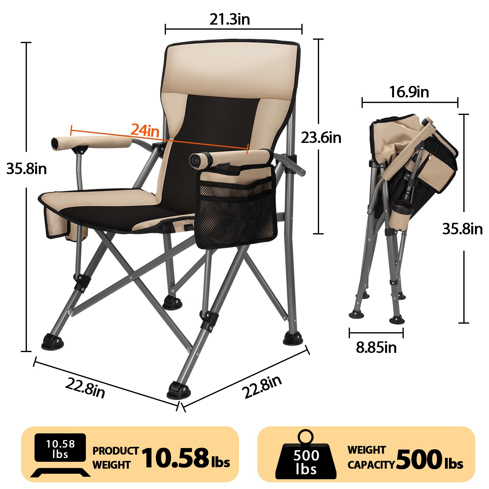 QUYUAN Heated Camping Chair with 20,000mAh Battery - Padded Outdoor Folding Chair, 500-Minute Heating & 500lb Capacity - Perfect for Camping, Hiking, Beach, Picnics & Winter Sports