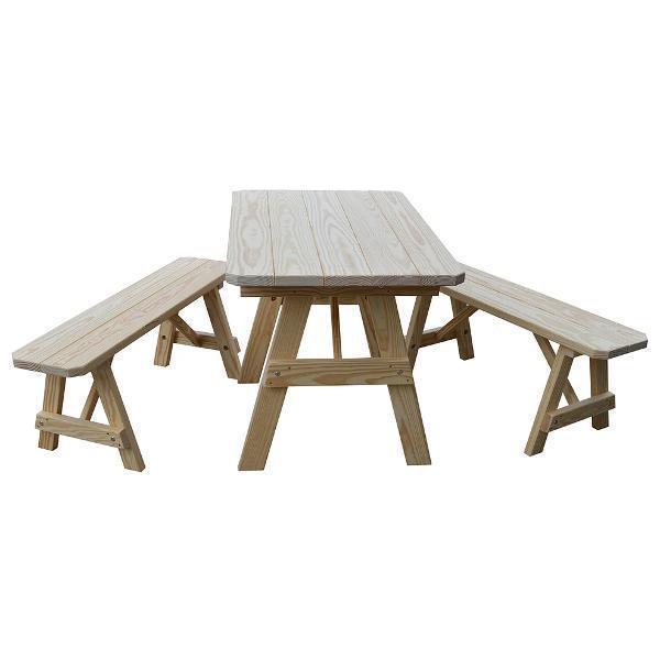 A & L Furniture Yellow Pine Traditional Dining Table with 2 Benches - Solid Wood Kitchen Table Set for Farmhouse, Cottage & Country Style Homes - Perfect for Family Meals & Entertaining Guests