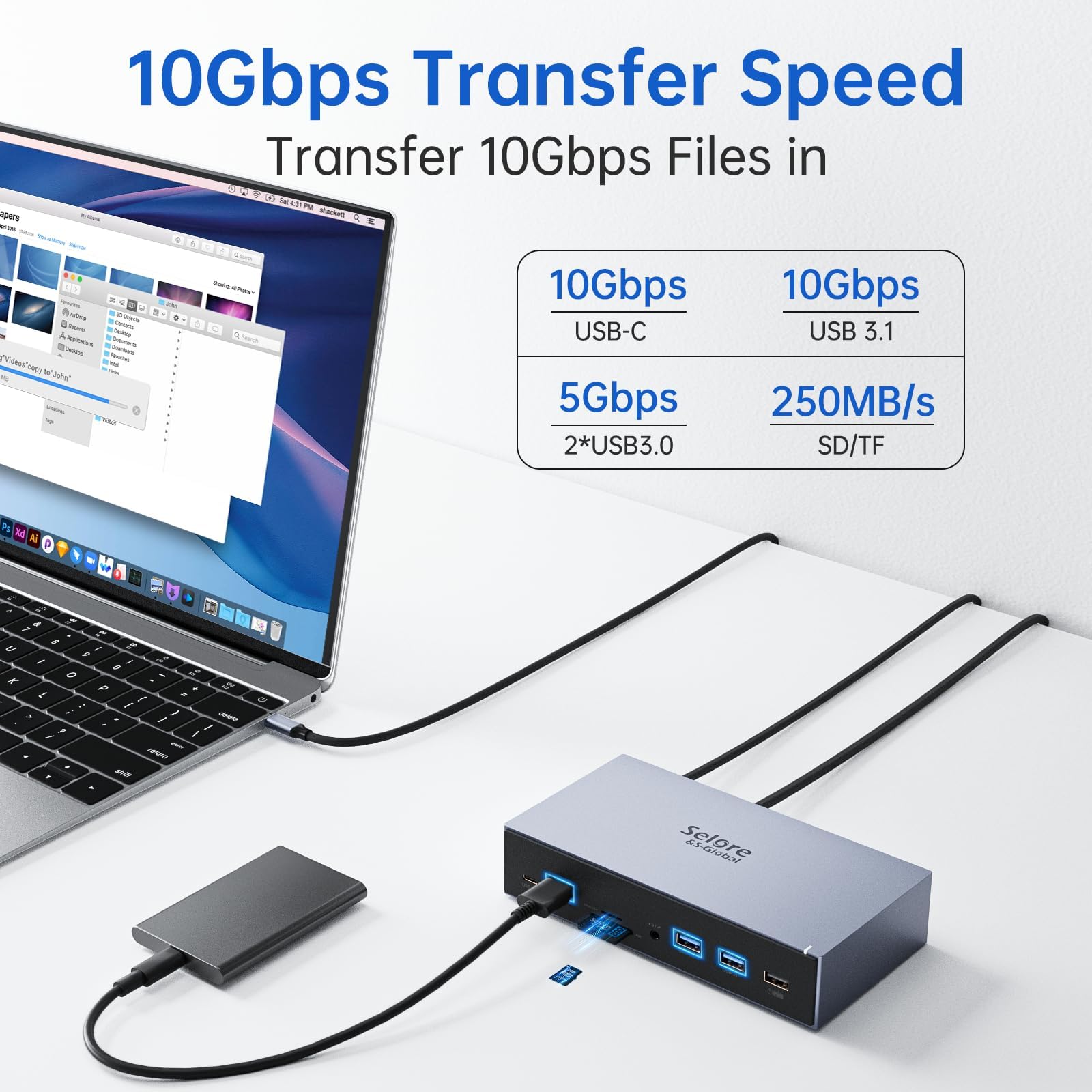 Selore&S-Global DisplayLink Docking Station for MacBook M1/M2/M3 & Windows - Triple Monitor USB C Hub with 3 HDMI, 2 DisplayPort, Ethernet, USB A/C Ports - Power Adapter Included for Dell/HP/Lenovo Laptops - Perfect for Home Office, Gaming & Multi-Tasking Setup