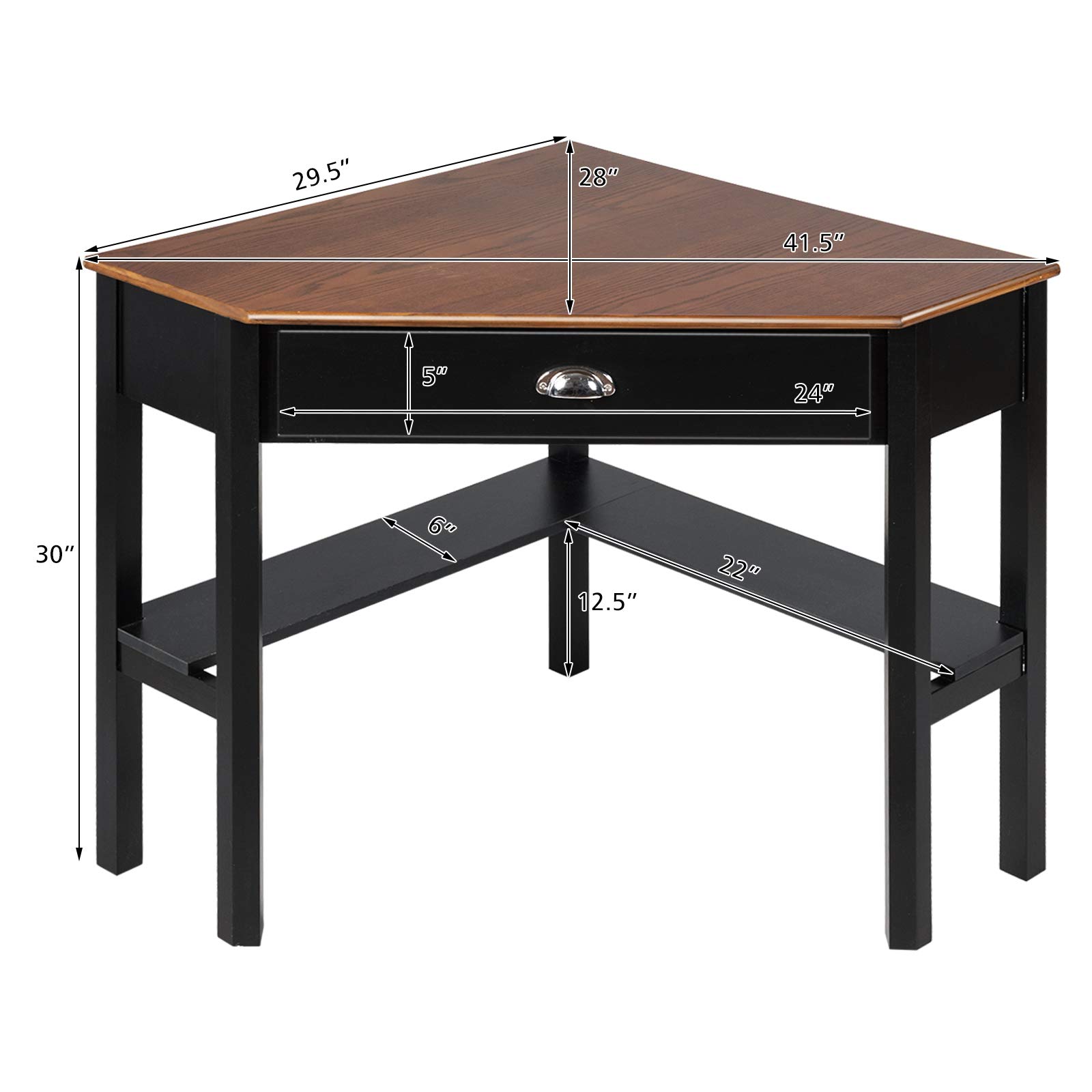 GOFLAME Compact Wooden Corner Desk for Home Office, Small Space Computer Desk with Drawer & Shelves, L-Shaped Writing Workstation for Laptop PC - Perfect for Home Office, Study Room & Coffee Nook