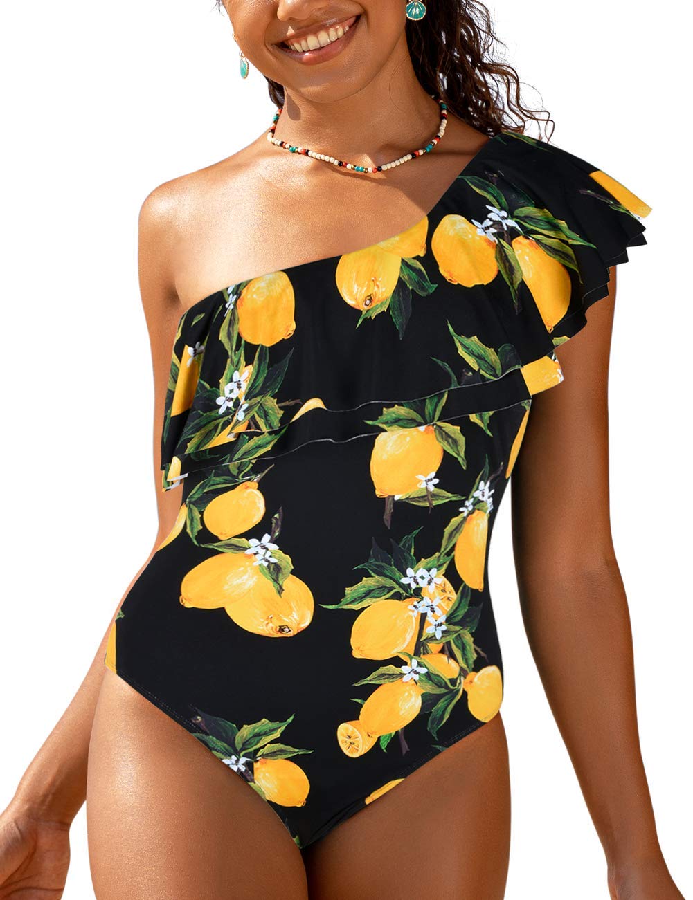Hilor Women's One Shoulder Asymmetric One Piece Swimsuit - Ruffled Bathing Suit for Women | Sexy Beachwear for Pool Party, Vacation & Summer Swim