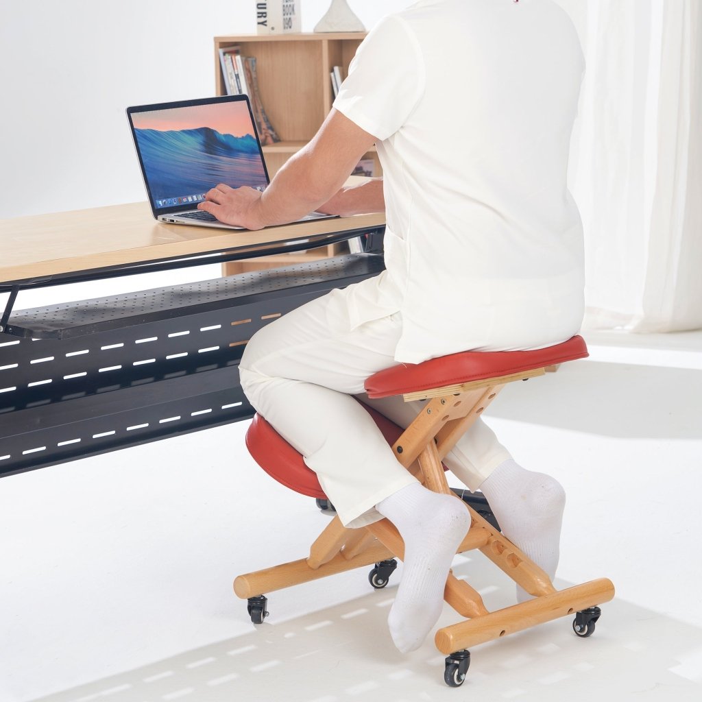 Ergonomic Wooden Foldable Kneeling Chair for Office & Home - Posture Correction Stool with Adjustable Height for Back Pain Relief - Perfect for Meditation, Yoga, and Desk Work