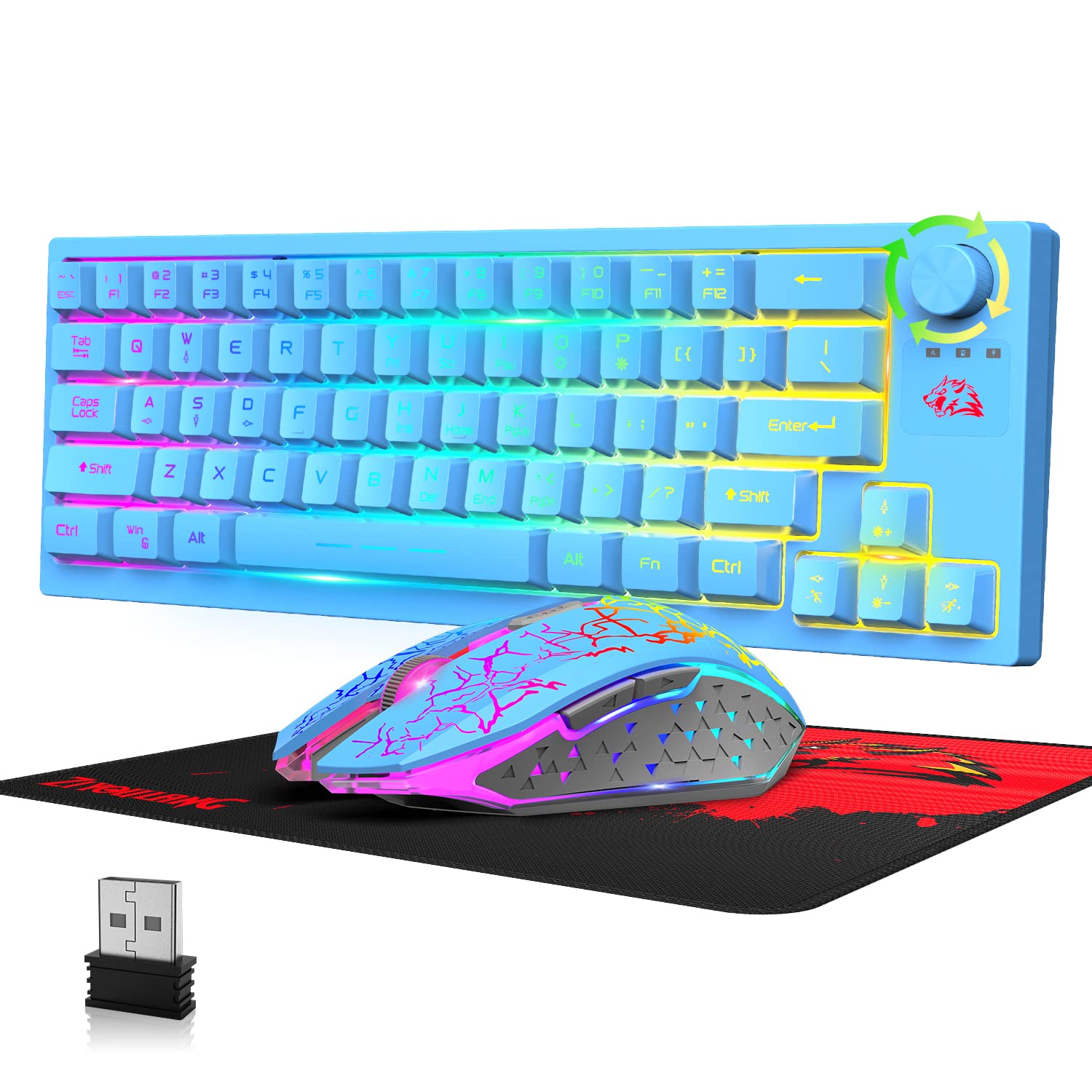 Wireless Gaming Keyboard and Mouse Combo - 64 Key RGB Backlit Mechanical Keyboard, Rechargeable 4000mAh Battery, Ergonomic Silent Mouse with Mousepad for PC, Mac, PS4 - Perfect for Esports, Home Office, Late Night Gaming & Streaming | Great for PC Gaming, Mac Productivity, PS4 Console Play & Computer Workstations | Ideal for Gaming, Office Work, Typing & Long Computing Sessions (Blue) - Best for Competitive Gaming, Remote Work Setup, and Late-Night Entertainment