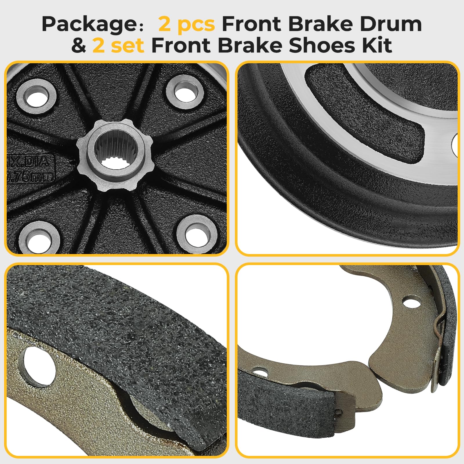 M MATI 2-Piece Front Wheel Brake Drum Hub & Brake Shoe Kit for Kawasaki Mule 3000 3010 4010 4000 3020 2510 KAF620 KAF950 (2001 & Newer Models) - Replacement for OEM 41048-7501 92043-1636 41038-0034 41038-7501 - Perfect for Off-Road ATV Maintenance & Farm Vehicle Repair