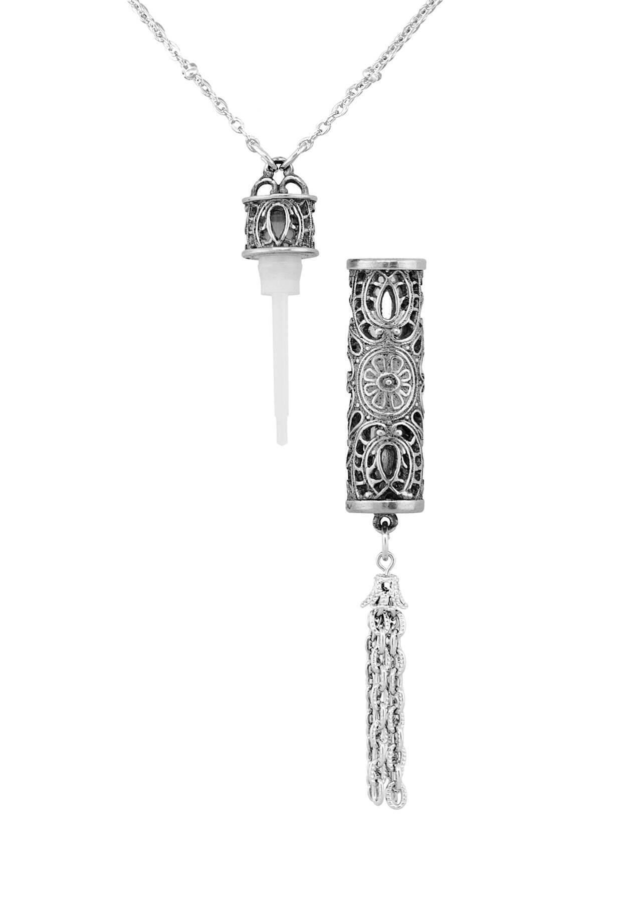 1928 Vintage Filigree Glass Vial Tassel Necklace - 28