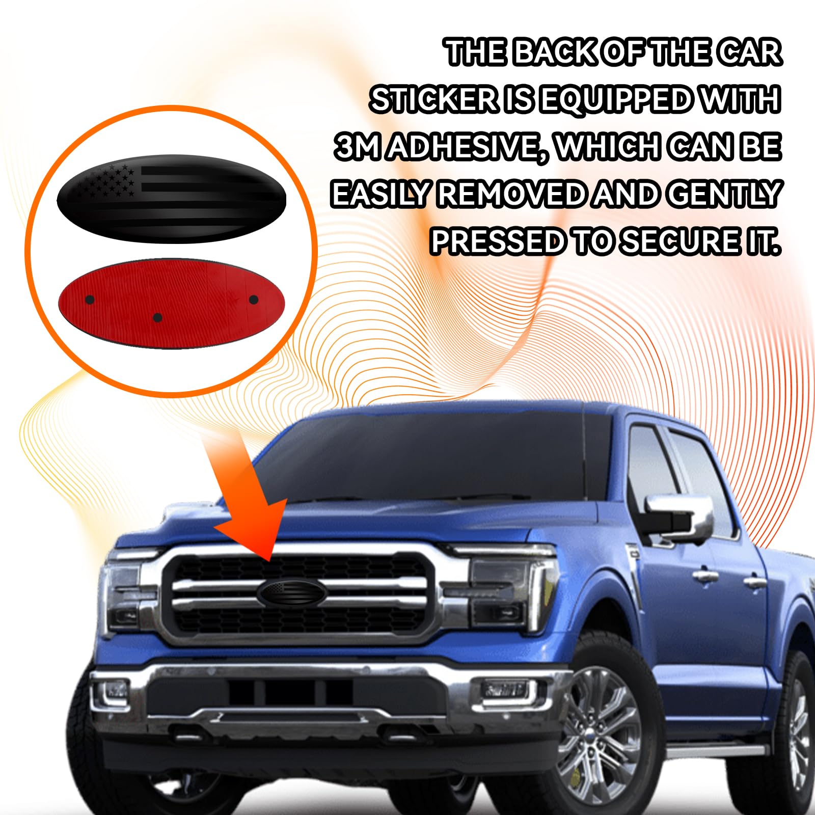 Ford F150 F250 F350 Black American Flag 9-Inch Front Grill & Tailgate Emblem - Aluminum Oval Overlay Decal Badge for Ford Trucks - Perfect for Off-Roading, Truck Shows & Patriotic Display