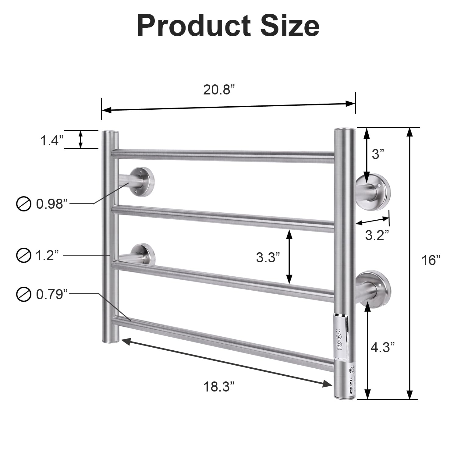 JSLOVE Wall Mounted Heated Towel Rack - Stainless Steel Towel Warmer with Built-in Timer, Plug-in/Hardwired (Silver, 4 Bars) - Perfect for Bathroom, Spa, Gym & Luxury Home Use