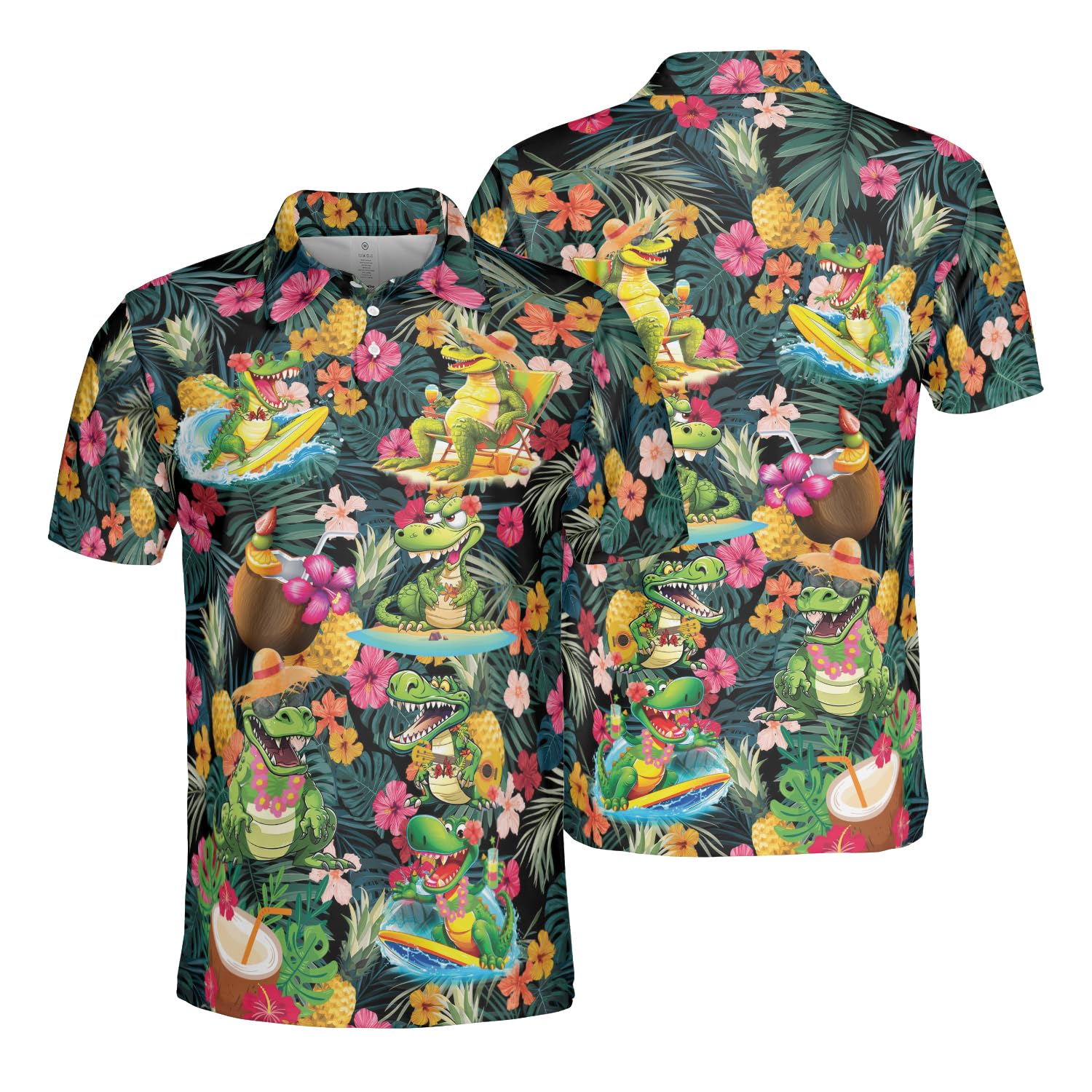 Breathable 3D Print Crocodile Polo Golf Shirts for Men & Women - Quick-Dry Short Sleeve Collared Shirts (Series 5) - Perfect for Golf, Tennis & Casual Wear