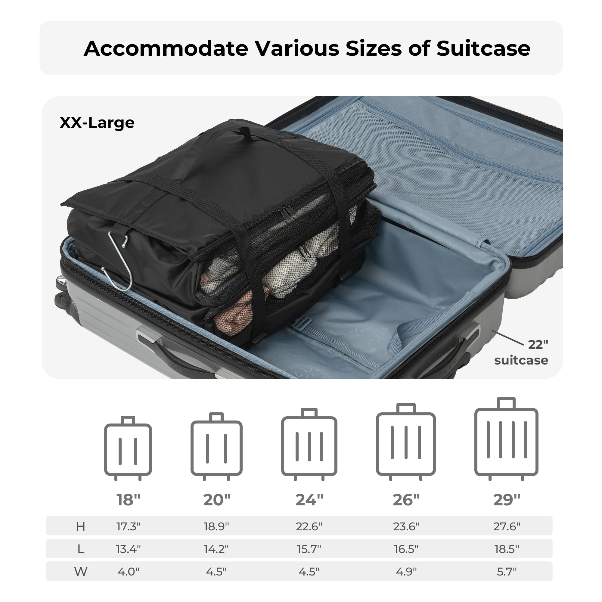 GRANNY SAYS Extra Large Hanging Luggage Organizer - 3-Shelf Foldable Travel Packing Cubes with 2 Hooks & Clear Window - Perfect for Carry-On Suitcase Organization | Ideal for Business Trips, Family Vacations & Weekend Getaways