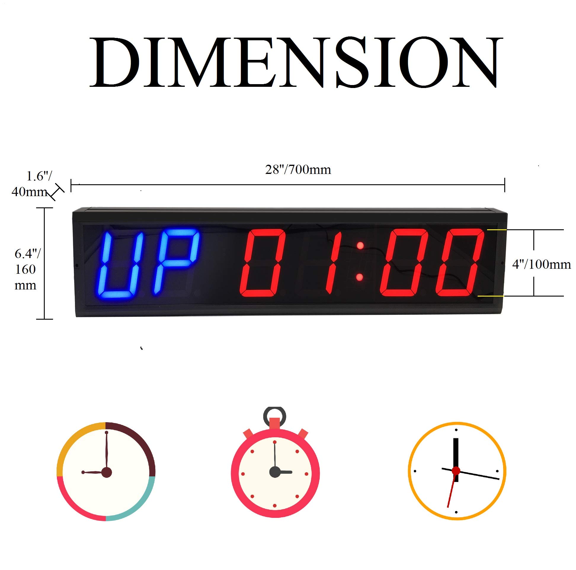 LED Interval Timer Count Down/Up Clock Stopwatch with 2 Blue & 4 Red Displays - Perfect for Gym Workouts, Cooking, and Classroom Activities