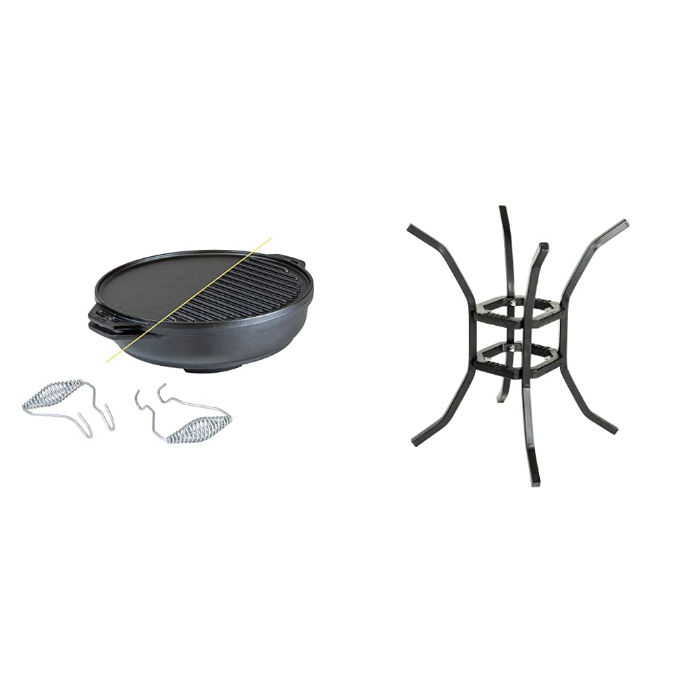 Lodge Cast Iron Cook-It-All Kit - 5-Piece Cast Iron Cookware Set with Reversible Grill/Griddle (14 Inch), 6.8 Quart Wok, Heavy Duty Handles & Cooking Guide | Perfect for Outdoor Camping, BBQ Grilling & Indoor Kitchen Cooking