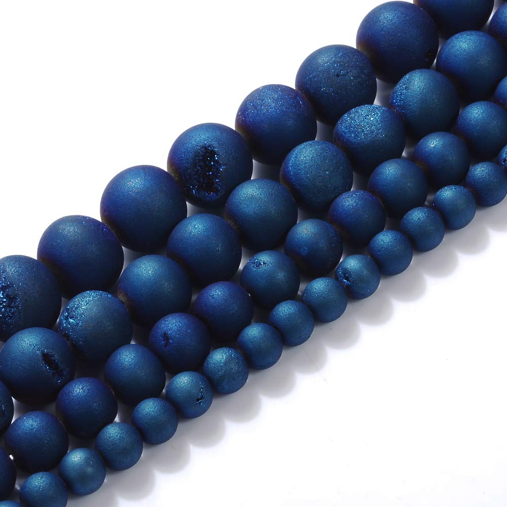 10mm Natural Blue Druzy Agate Round Loose Beads - Healing Crystal Energy Stone for Jewelry Making, DIY Crafts, Bracelets & Necklaces (1 Strand 15