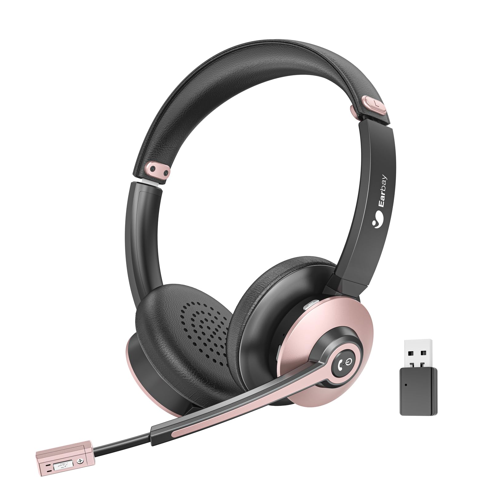 Wireless Bluetooth Headset with Microphone - Noise Cancelling USB Headphones for Office, 26+ Hours Battery Life, Mute Button - Perfect for Call Centers, Laptop, MS Teams, Zoom Meetings & Conference Calls (Hands-Free Work Headset)