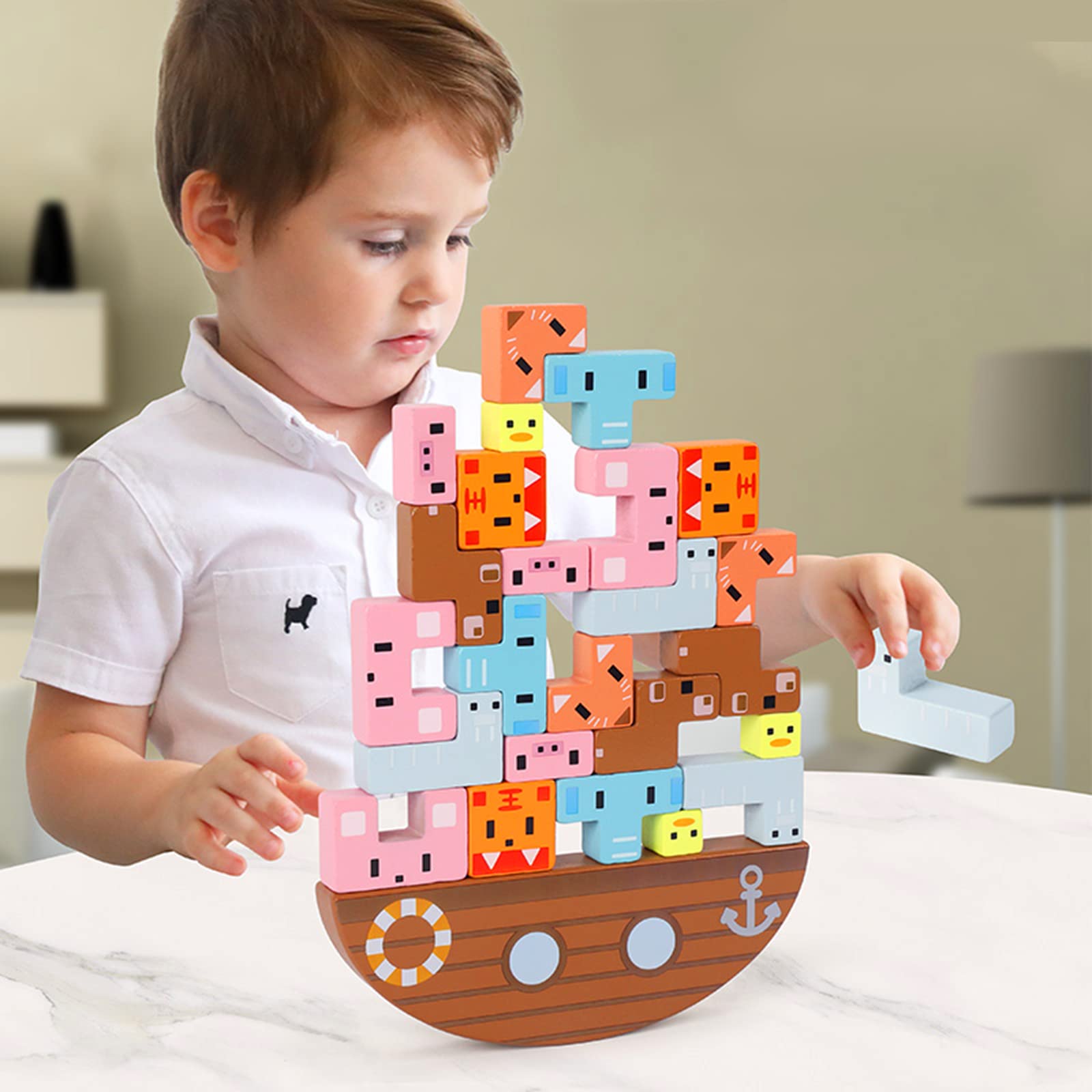 Montessori Wooden Stacking Toys for Kids Ages 2-6 | 24-Piece Educational Balance Blocks for Toddlers | Learning & Competition Game for Boys & Girls | Perfect Christmas & Birthday Gift for 3-5 Year Olds | Great for Preschool Classroom, Playroom & Family Game Night