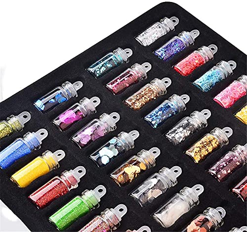 Belicia 48 Bottles Nail Art Sequins Glitter Powder - Shimmering Manicure Decoration for DIY Nail Designs - Perfect for Professional Salons, Home Nail Art, and Party Glam Looks