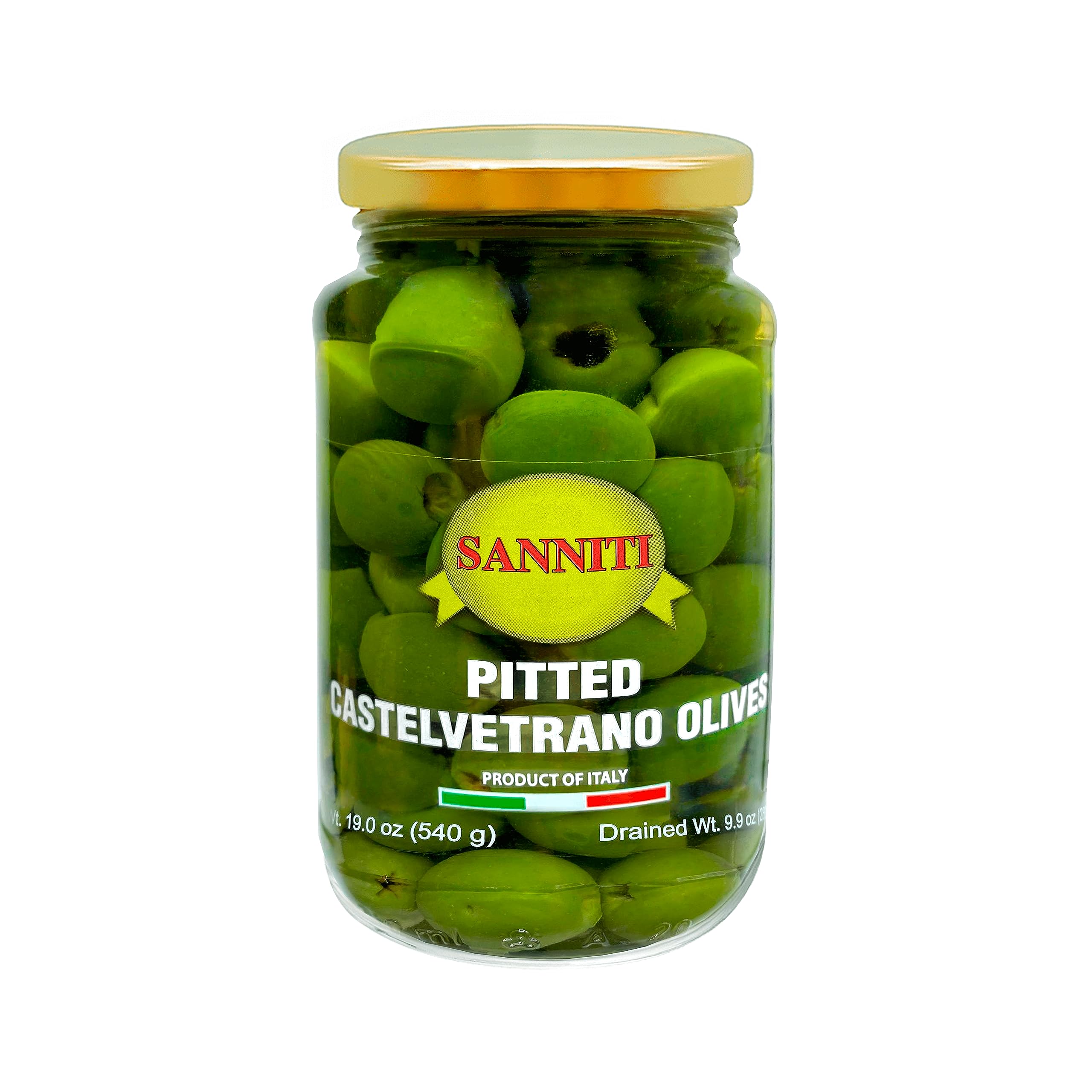 Sanniti Pitted Castelvetrano Olives - 19 Ounce Jar | Premium Italian Green Olives | Perfect for Salads, Charcuterie Boards & Mediterranean Recipes