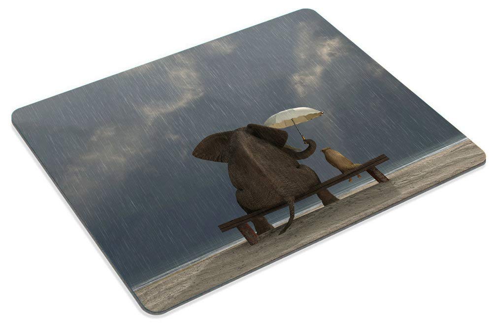 Custom Gaming Mouse Pad - Elephant & Dog Sitting Under Rain Design, Non-Slip Rubber Base, Large Rectangle Mousepad for PC/Laptop, Perfect Gift for Gamers & Coworkers - Office, Home & Gaming Setup Accessory